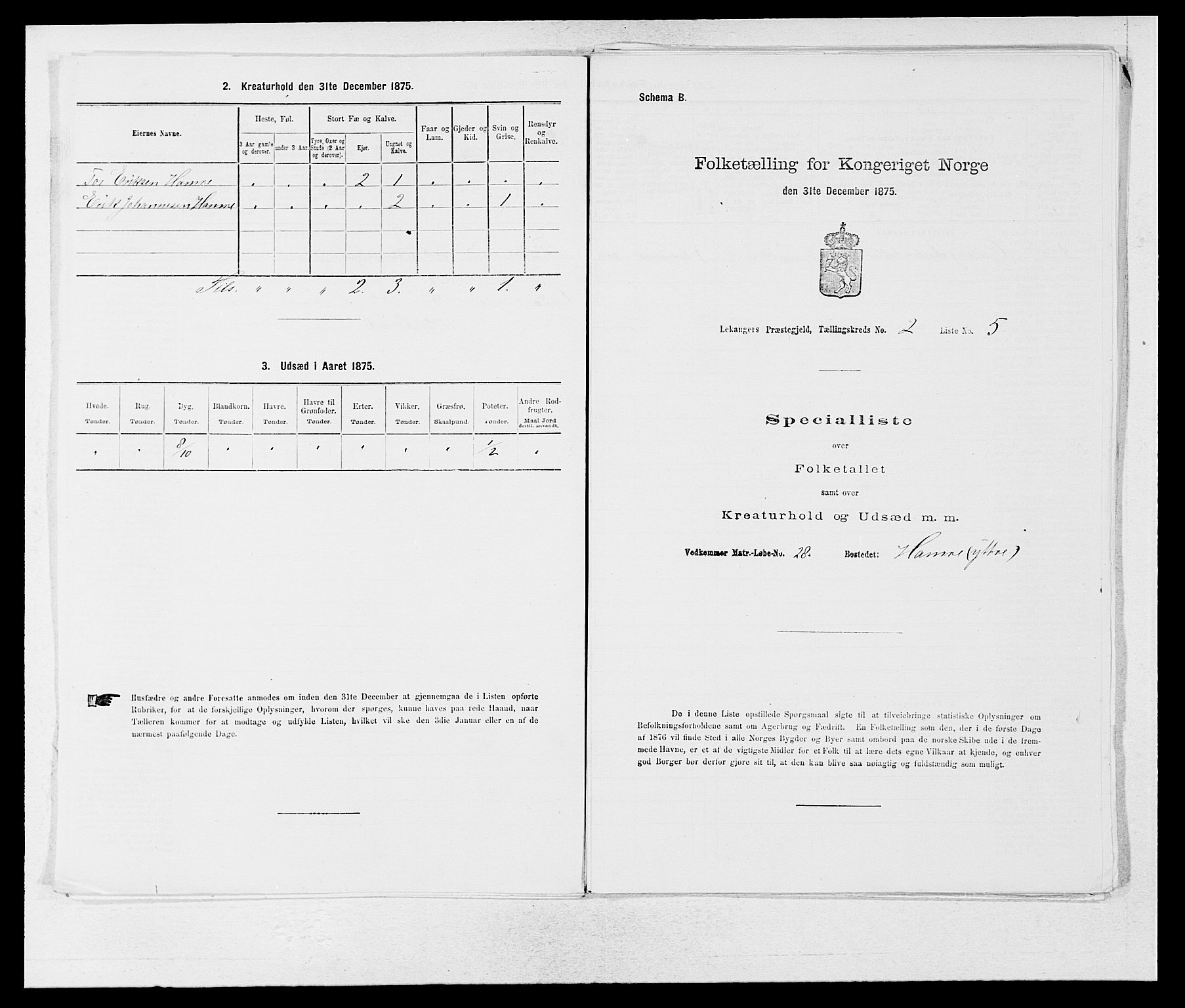 SAB, 1875 census for 1419P Leikanger, 1875, p. 111