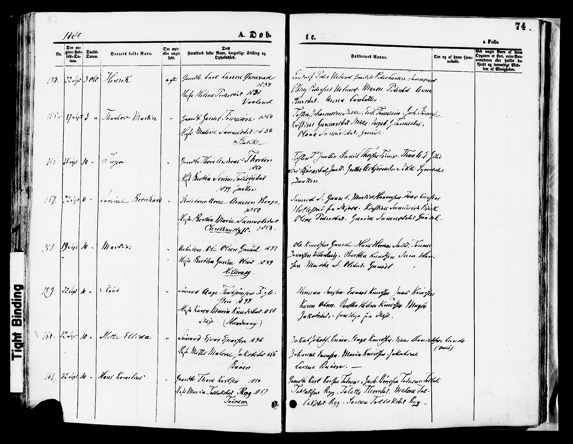 Hetland sokneprestkontor, SAST/A-101826/30/30BA/L0008: Parish register (official) no. A 8, 1877-1884, p. 74