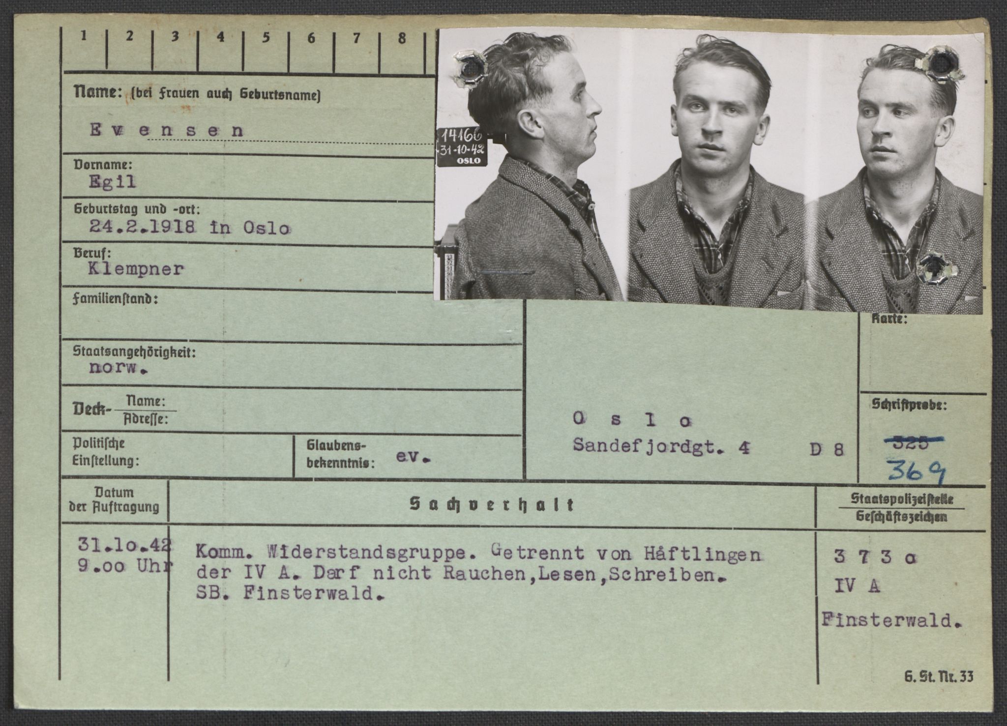 Befehlshaber der Sicherheitspolizei und des SD, AV/RA-RAFA-5969/E/Ea/Eaa/L0003: Register over norske fanger i Møllergata 19: Eng-Hag, 1940-1945, p. 184