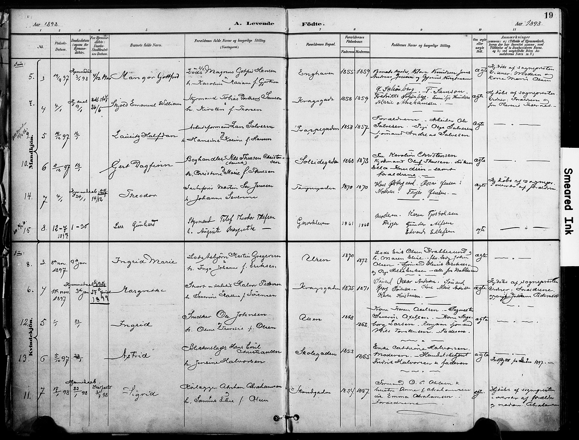 Risør sokneprestkontor, SAK/1111-0035/F/Fa/L0010: Parish register (official) no. A 10, 1896-1906, p. 19