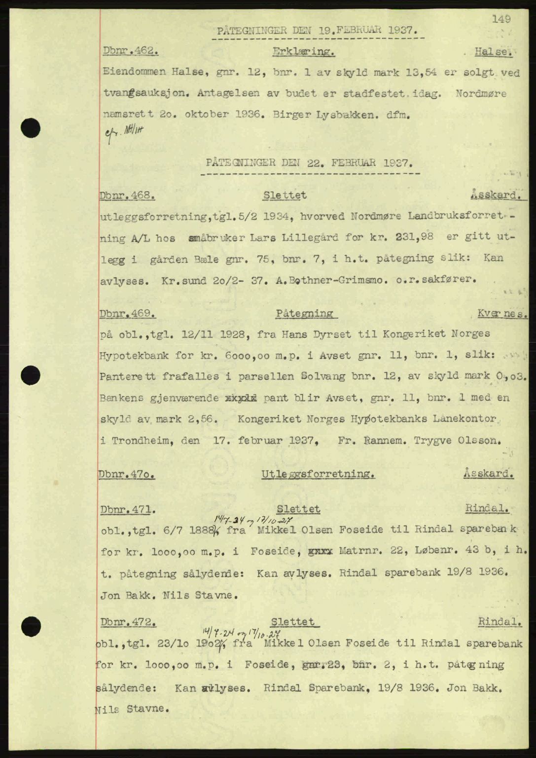 Nordmøre sorenskriveri, AV/SAT-A-4132/1/2/2Ca: Mortgage book no. C80, 1936-1939, Diary no: : 462/1937