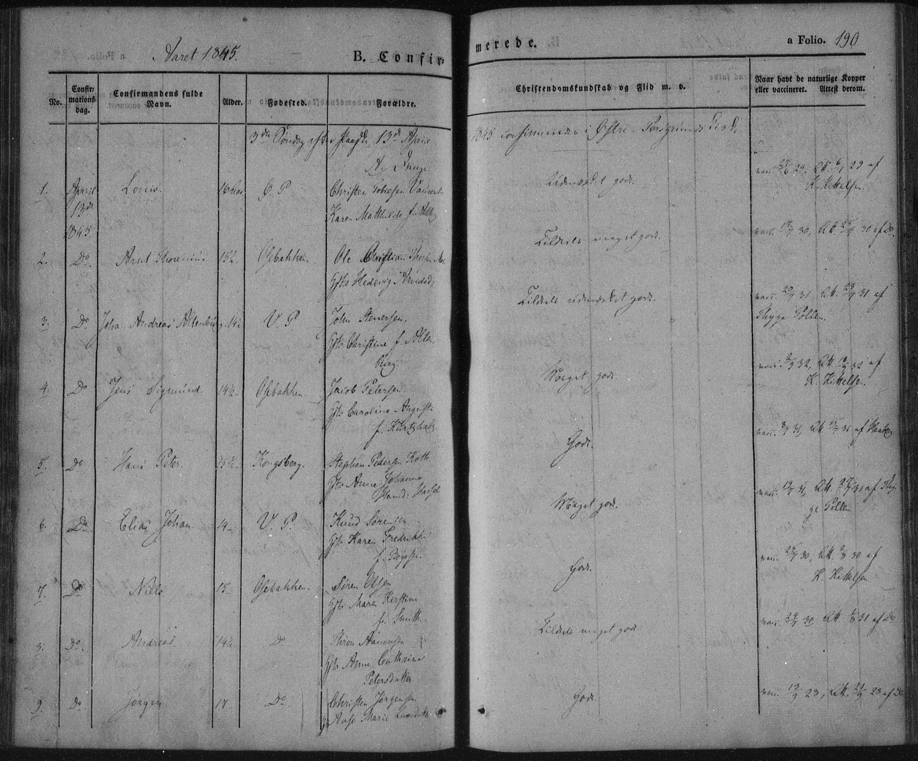 Porsgrunn kirkebøker , SAKO/A-104/F/Fa/L0006: Parish register (official) no. 6, 1841-1857, p. 190