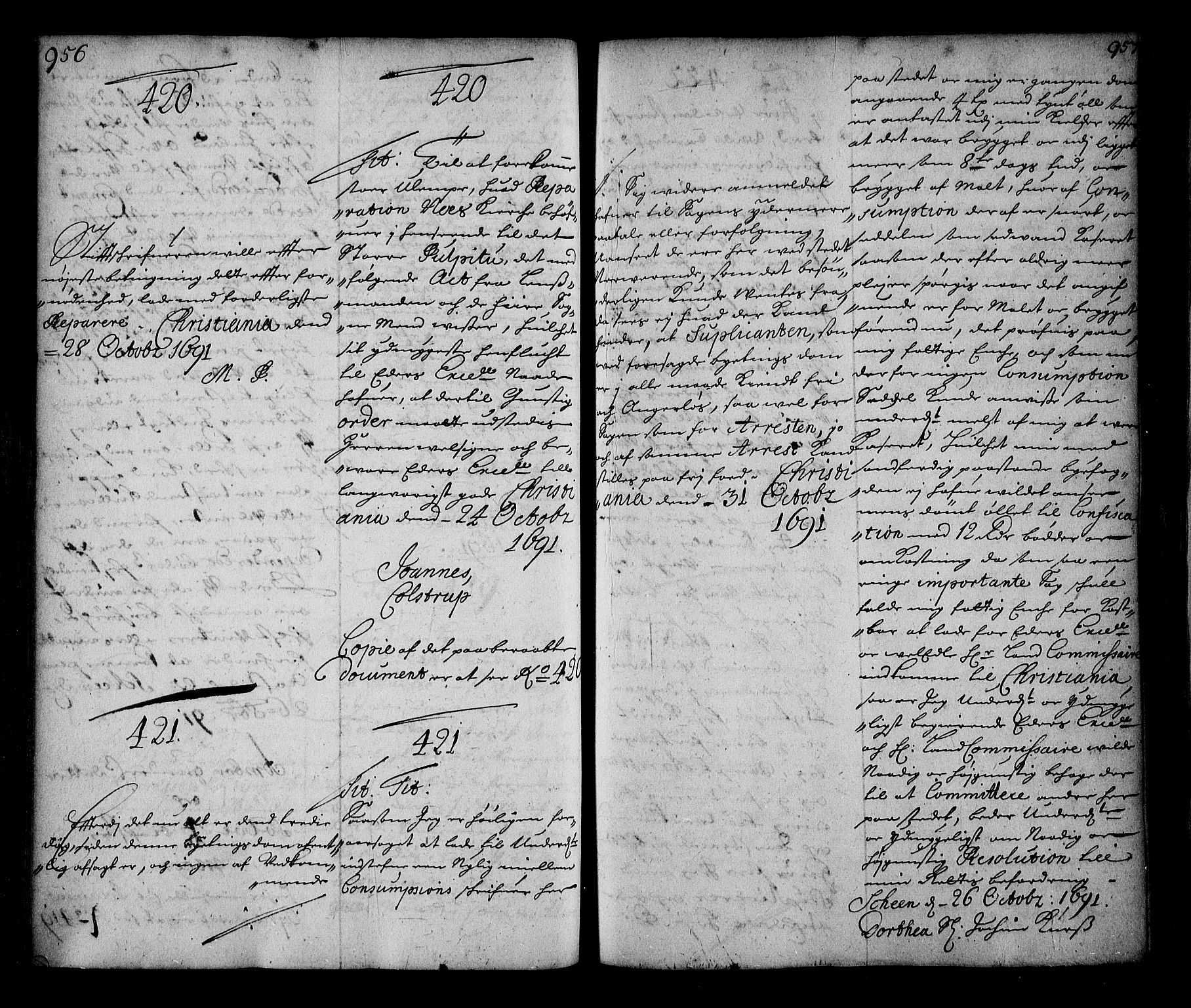 Stattholderembetet 1572-1771, AV/RA-EA-2870/Ae/L0008: Supplikasjons- og resolusjonsprotokoll, 1691, p. 956-957