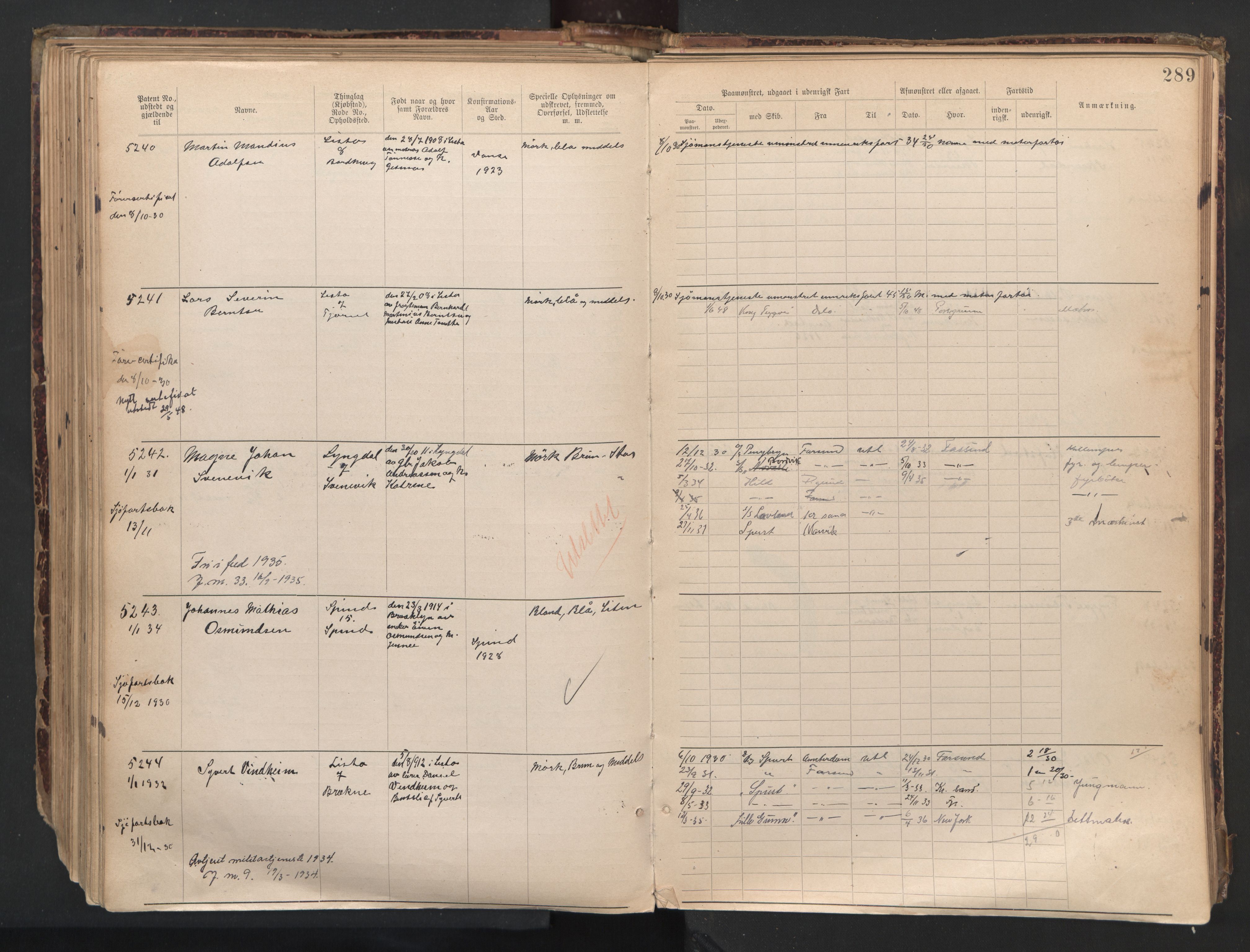 Farsund mønstringskrets, AV/SAK-2031-0017/F/Fa/L0007: Annotasjonsrulle nr 3806-5294 med register, Z-4, 1894-1934, p. 335