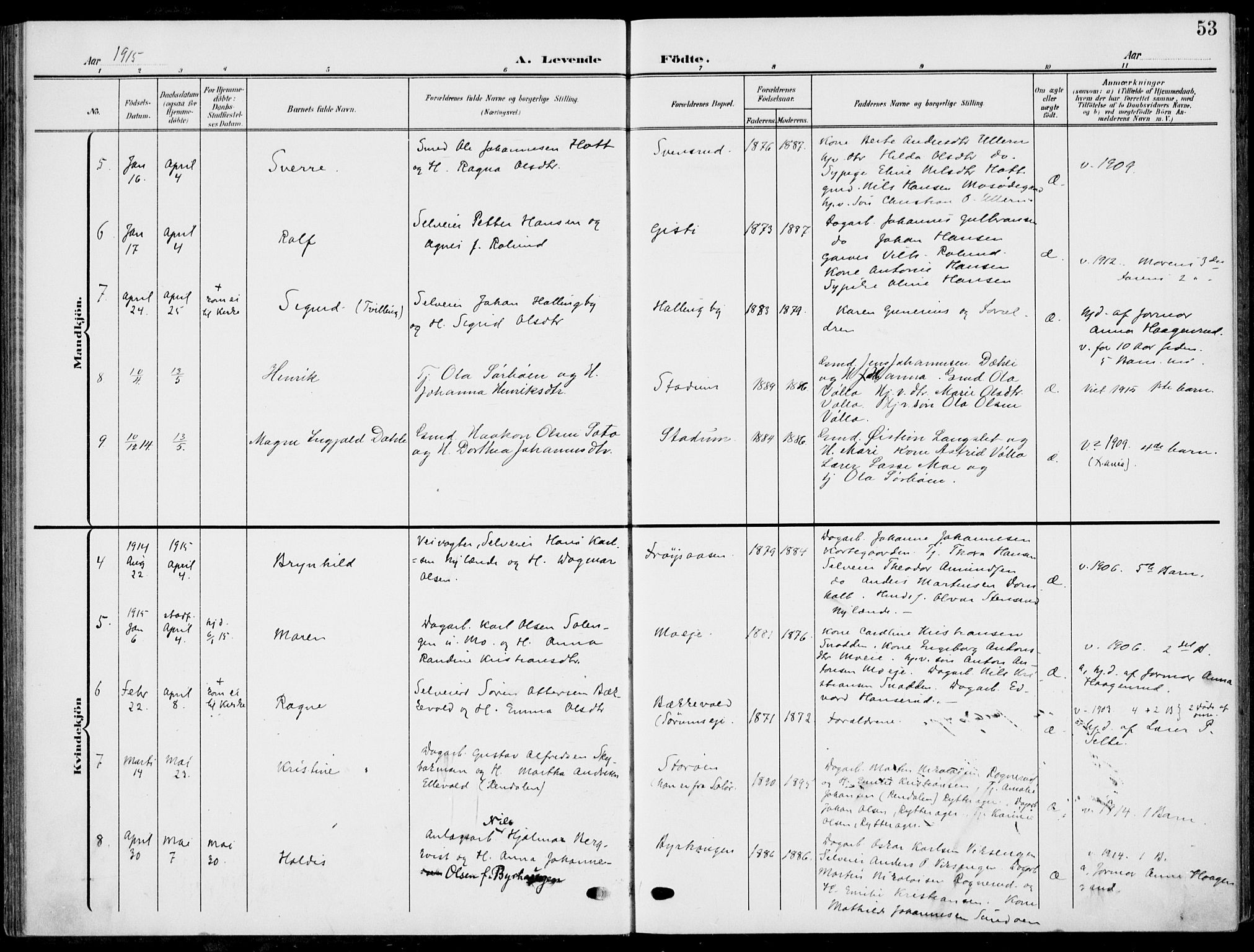 Hole kirkebøker, AV/SAKO-A-228/F/Fa/L0010: Parish register (official) no. I 10, 1907-1917, p. 53