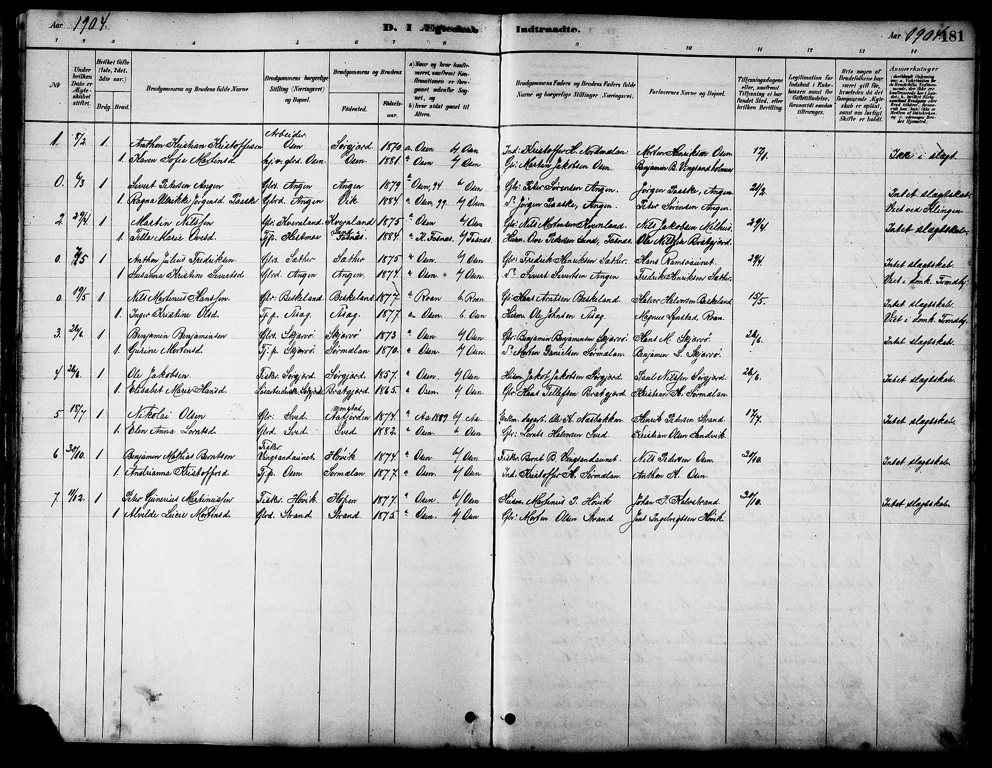 Ministerialprotokoller, klokkerbøker og fødselsregistre - Sør-Trøndelag, SAT/A-1456/658/L0726: Parish register (copy) no. 658C02, 1883-1908, p. 181