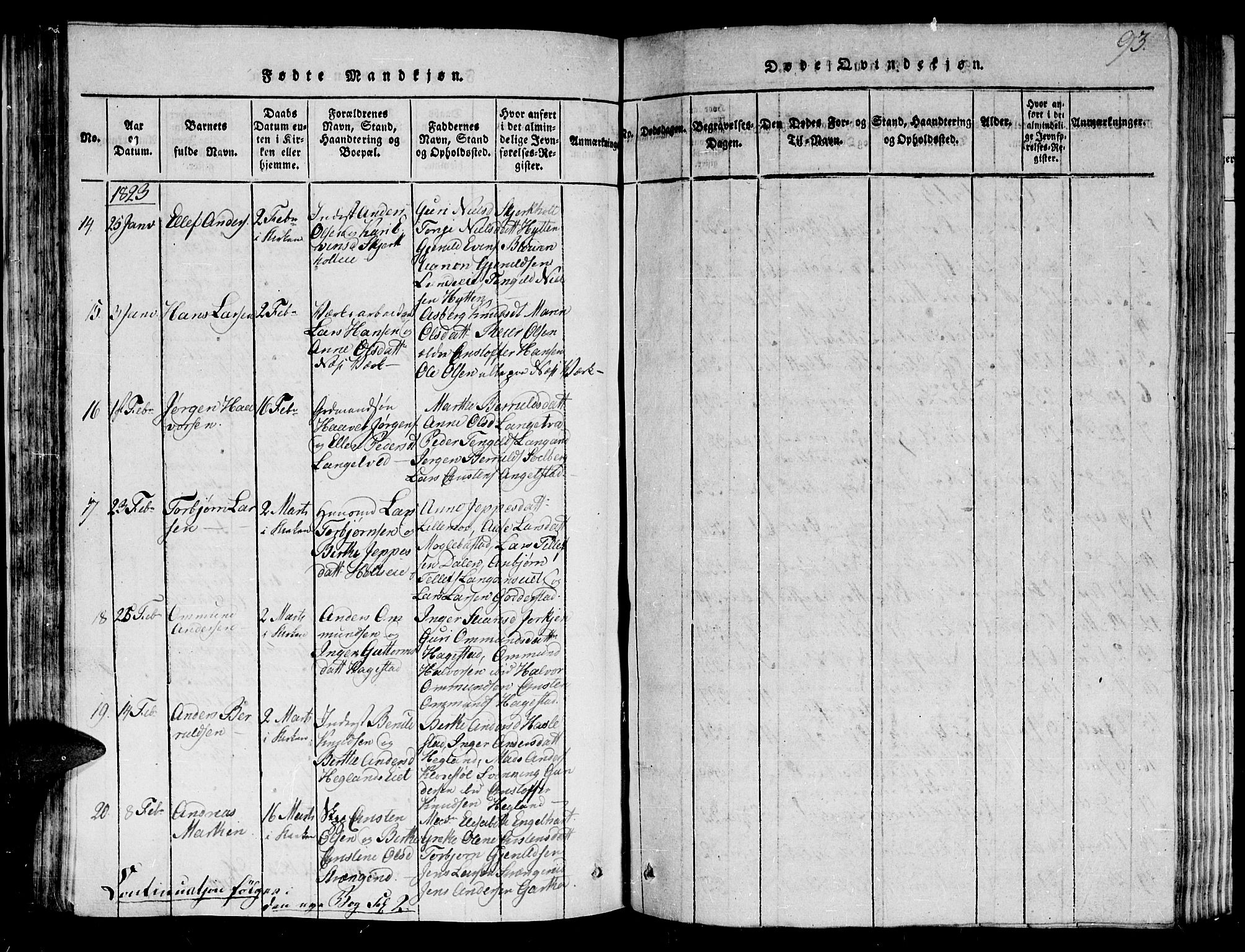 Holt sokneprestkontor, AV/SAK-1111-0021/F/Fb/L0006: Parish register (copy) no. B 6, 1813-1823, p. 93