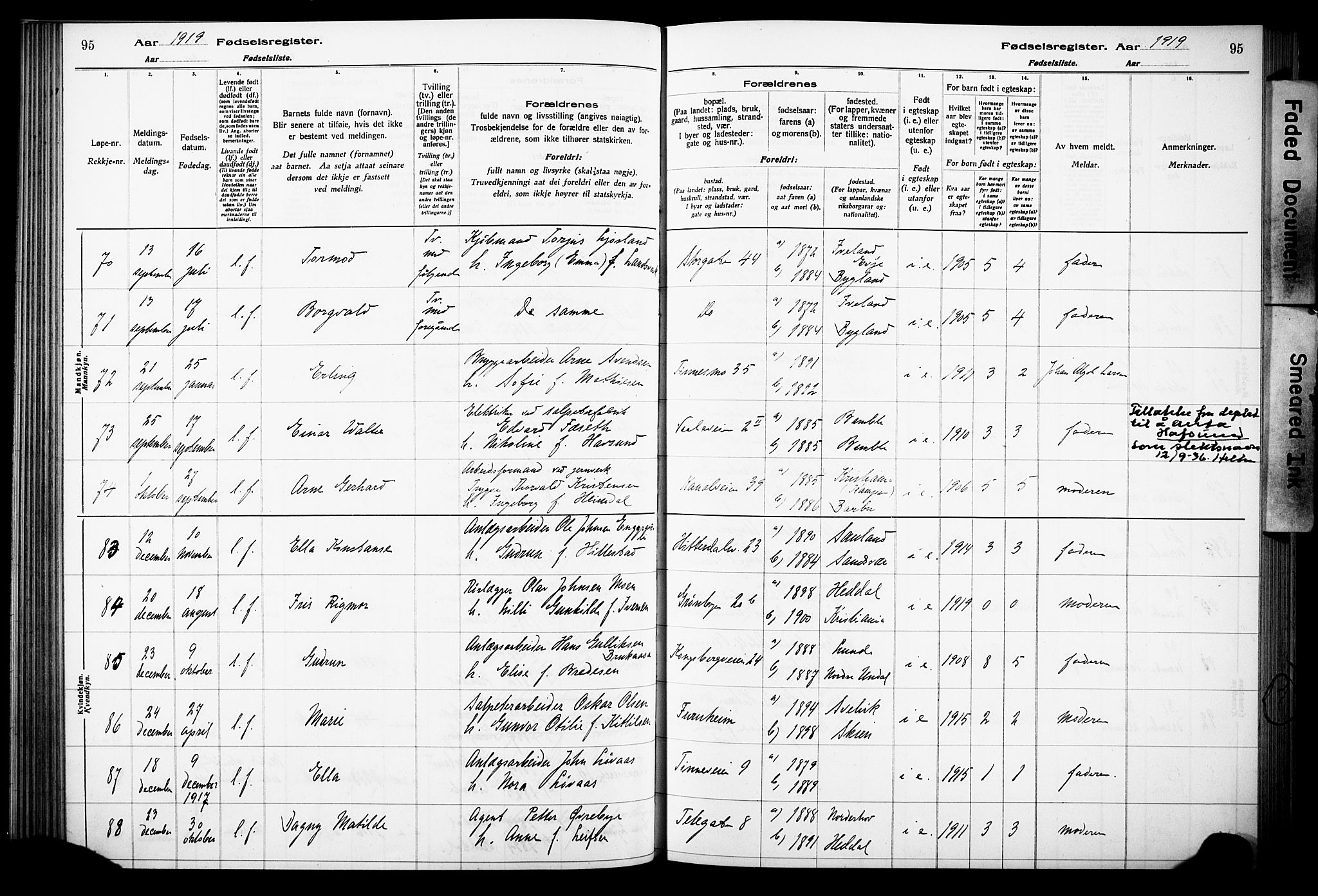 Notodden kirkebøker, AV/SAKO-A-290/J/Ja/L0001: Birth register no. 1, 1916-1924, p. 95