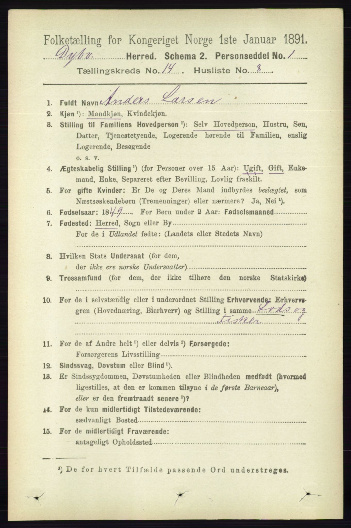 RA, 1891 census for 0915 Dypvåg, 1891, p. 5813