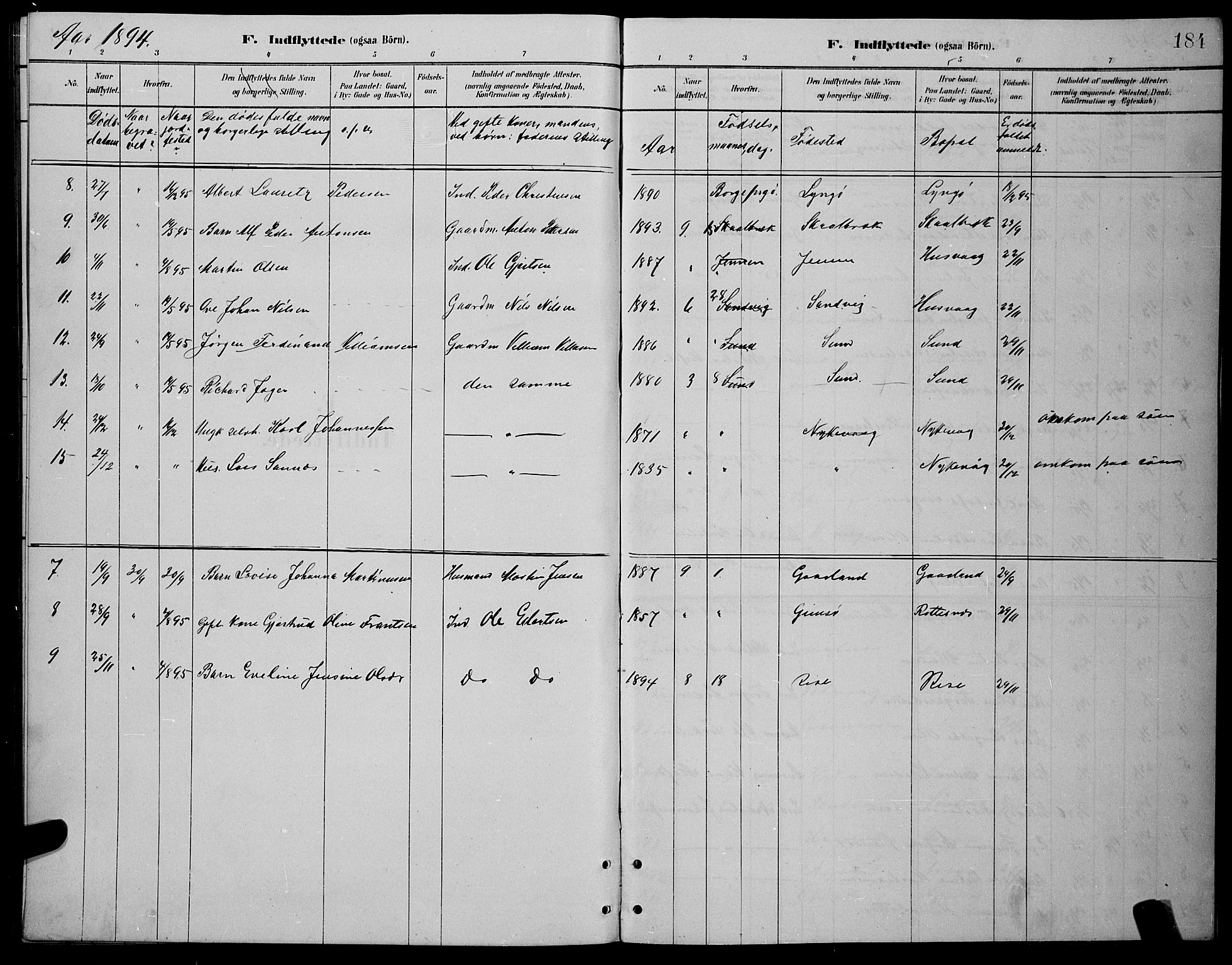 Ministerialprotokoller, klokkerbøker og fødselsregistre - Nordland, AV/SAT-A-1459/892/L1325: Parish register (copy) no. 892C02, 1878-1896, p. 184