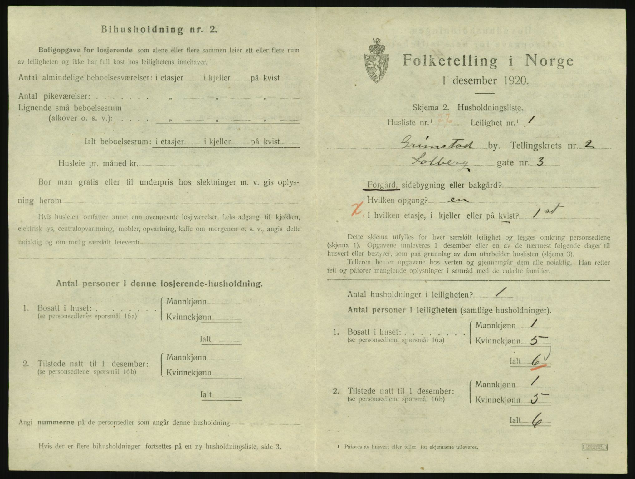 SAK, 1920 census for Grimstad, 1920, p. 1493