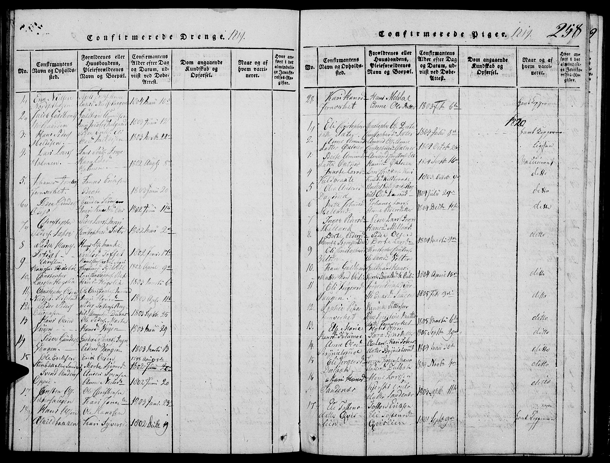 Strøm-Odalen prestekontor, SAH/PREST-028/H/Ha/Hab/L0001: Parish register (copy) no. 1, 1813-1825, p. 258