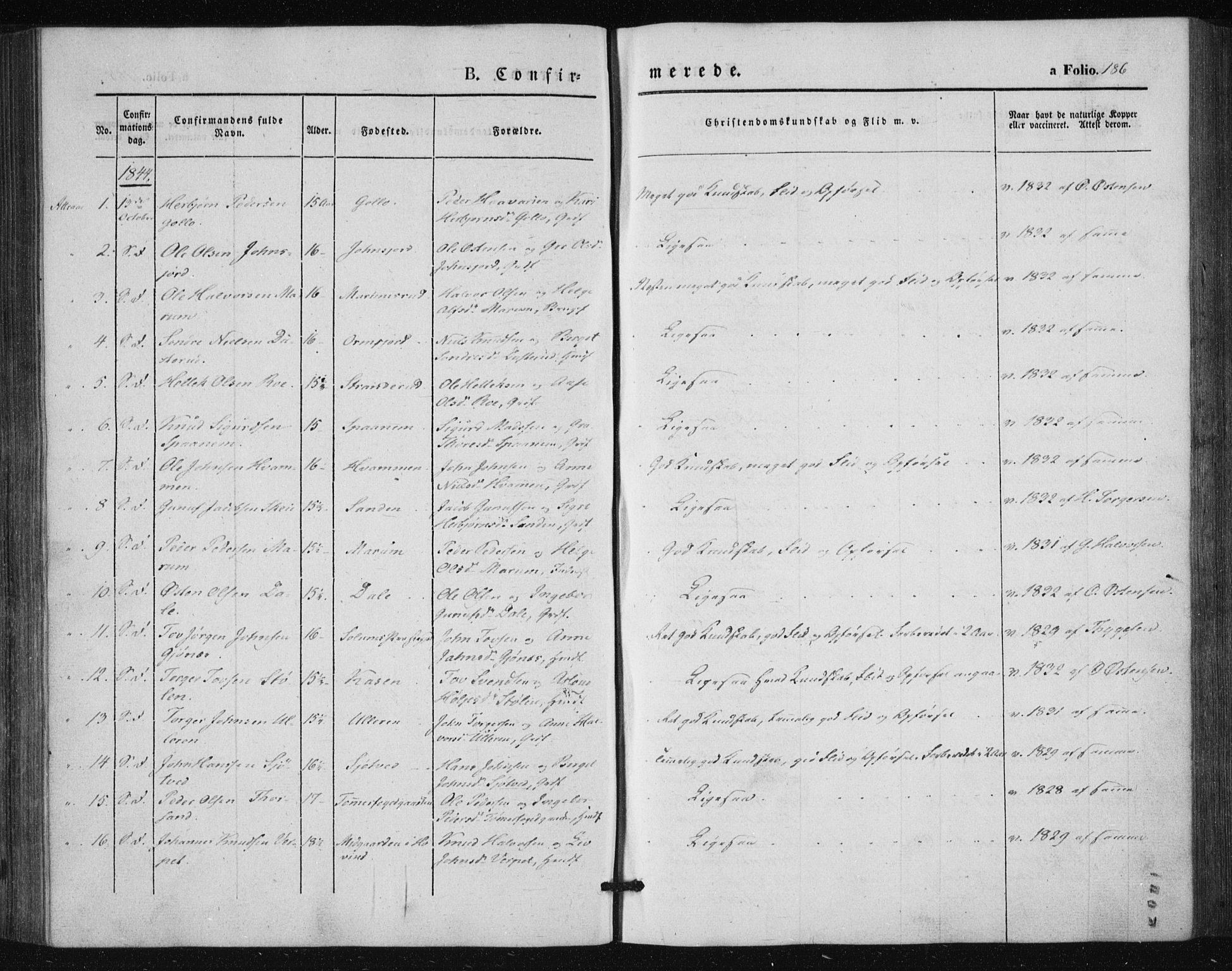 Tinn kirkebøker, SAKO/A-308/F/Fa/L0005: Parish register (official) no. I 5, 1844-1856, p. 186