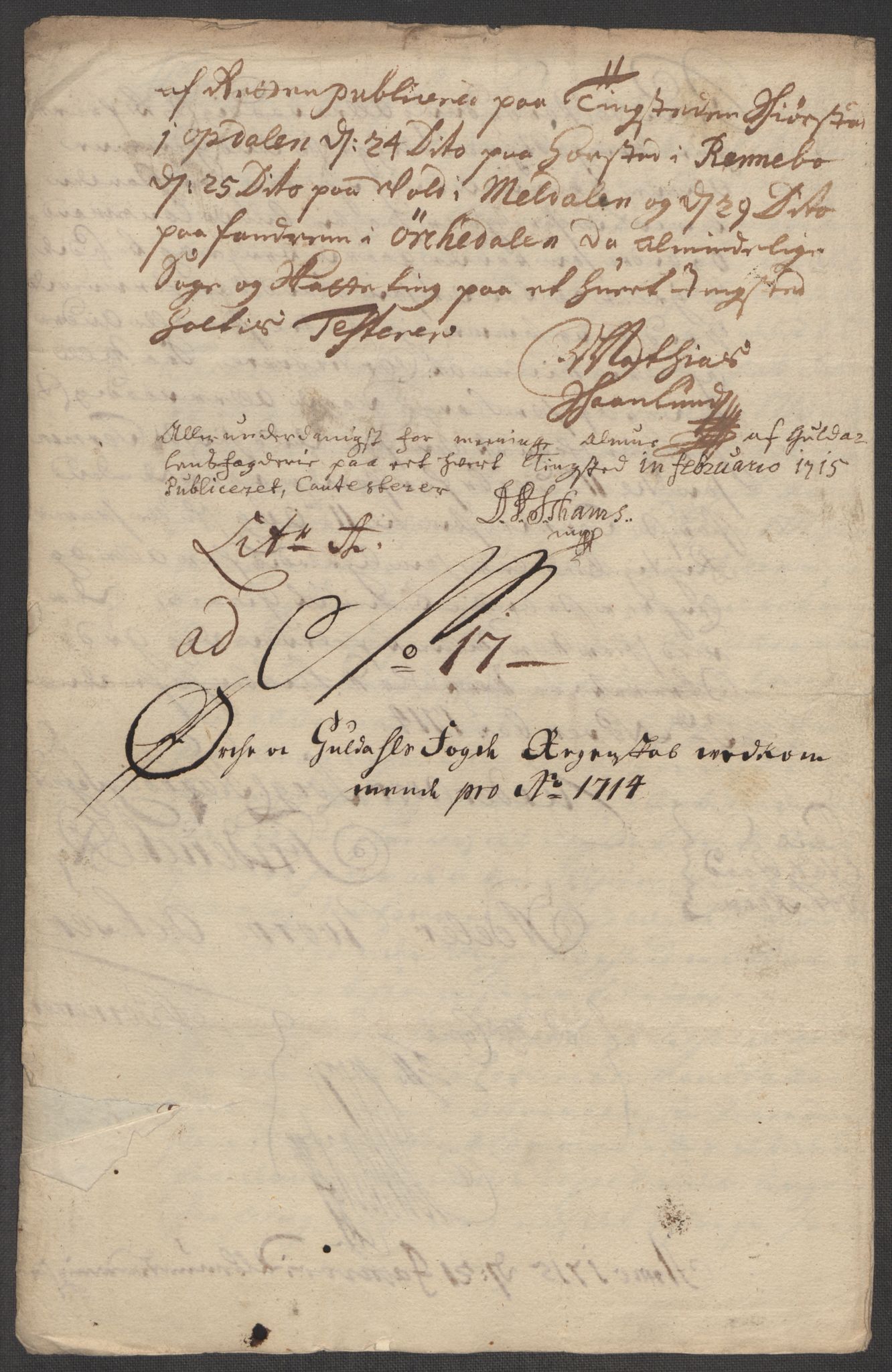 Rentekammeret inntil 1814, Reviderte regnskaper, Fogderegnskap, AV/RA-EA-4092/R60/L3965: Fogderegnskap Orkdal og Gauldal, 1714, p. 160