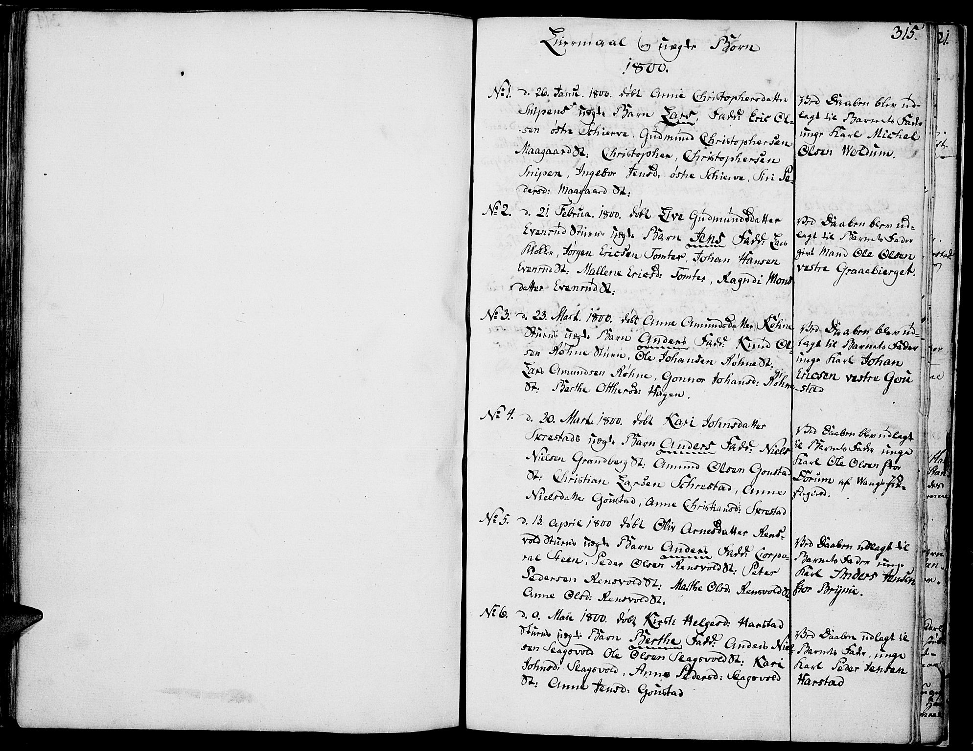 Romedal prestekontor, SAH/PREST-004/K/L0001: Parish register (official) no. 1, 1799-1814, p. 315