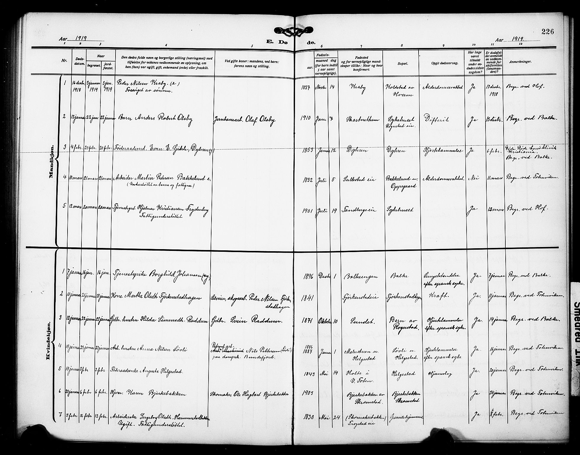 Østre Toten prestekontor, SAH/PREST-104/H/Ha/Hab/L0008: Parish register (copy) no. 8, 1913-1929, p. 226