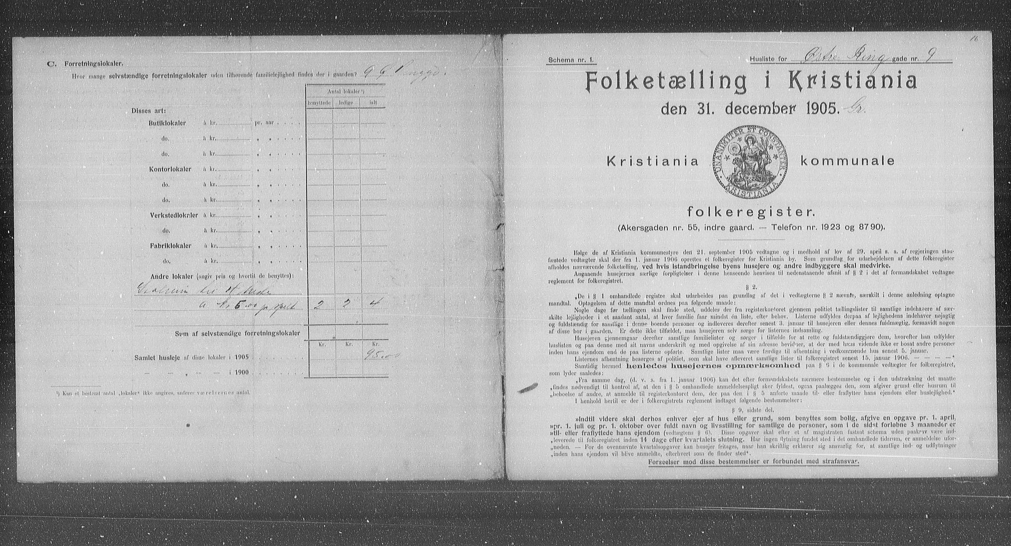 OBA, Municipal Census 1905 for Kristiania, 1905, p. 68047