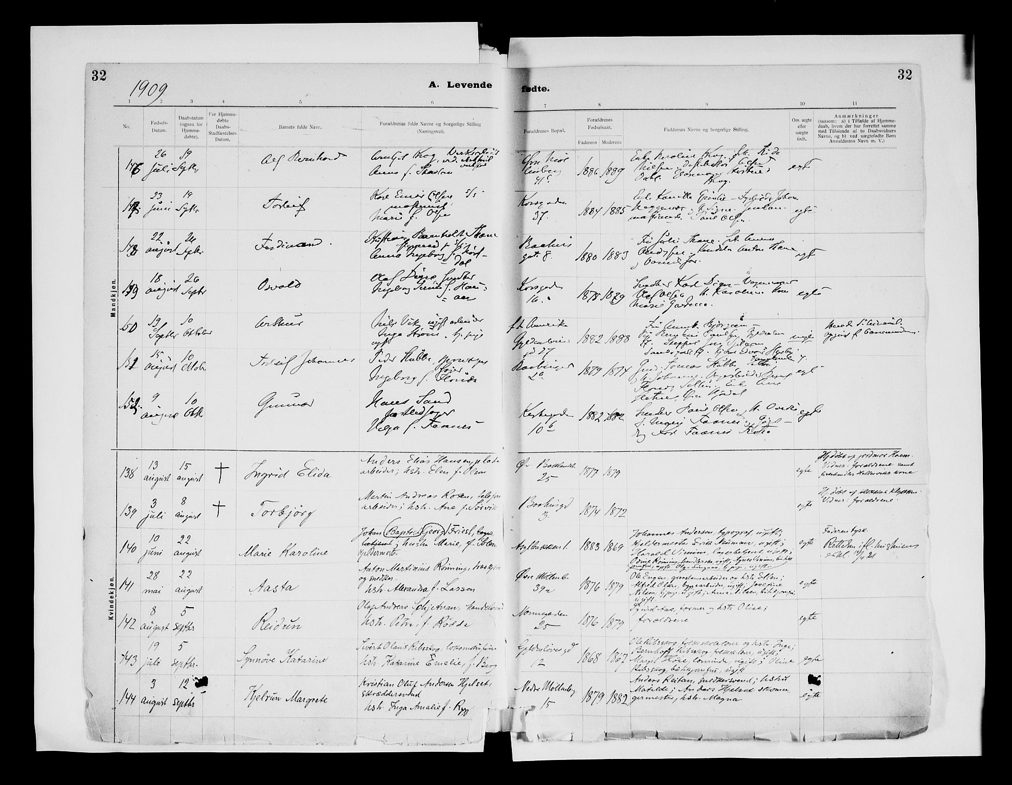 Ministerialprotokoller, klokkerbøker og fødselsregistre - Sør-Trøndelag, AV/SAT-A-1456/604/L0203: Parish register (official) no. 604A23, 1908-1916, p. 32