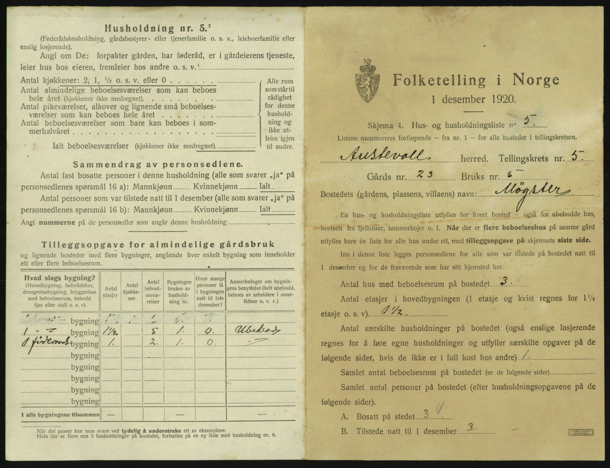 SAB, 1920 census for Austevoll, 1920, p. 351