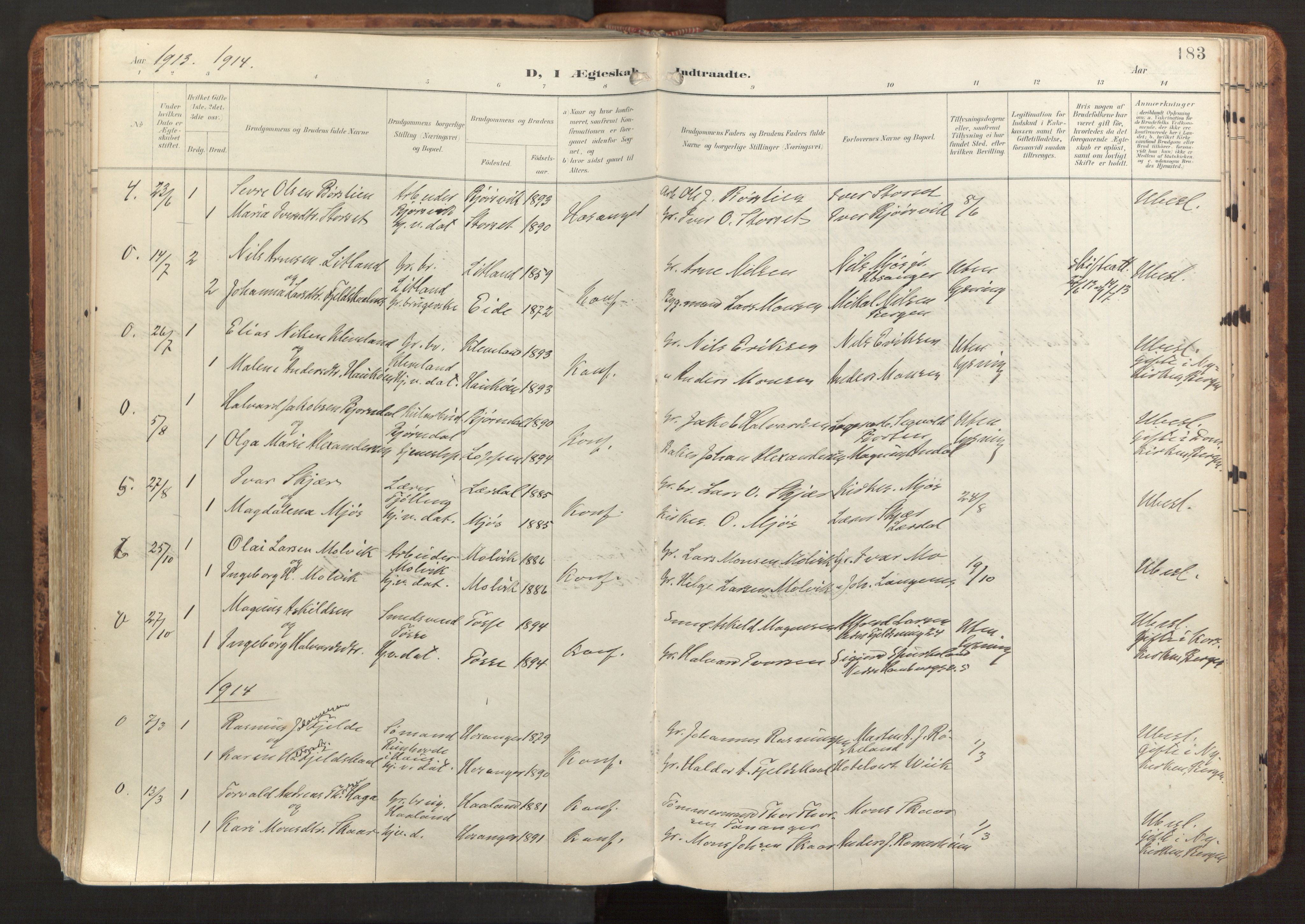 Hosanger sokneprestembete, AV/SAB-A-75801/H/Haa: Parish register (official) no. B 2, 1897-1923, p. 183