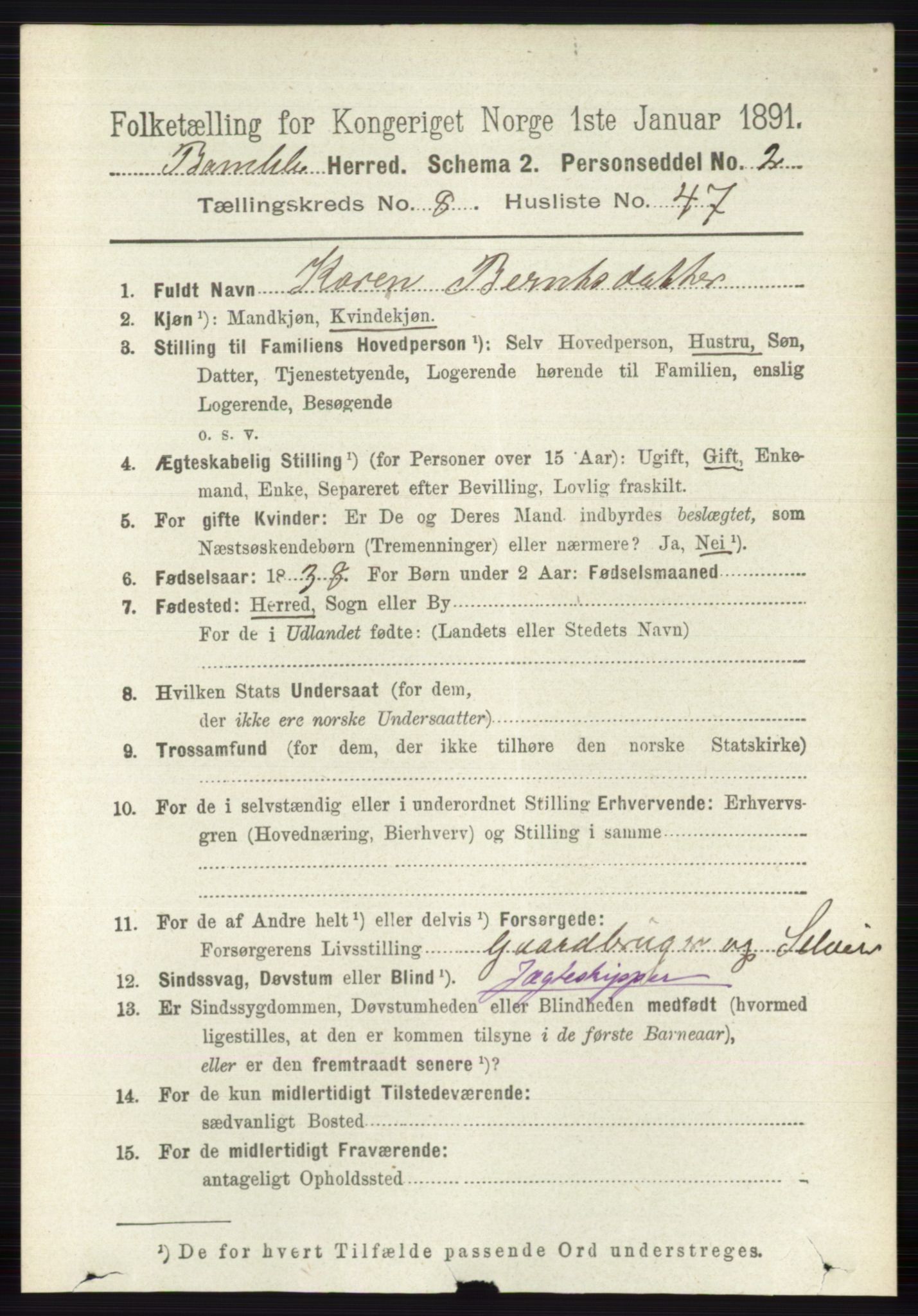 RA, 1891 census for 0814 Bamble, 1891, p. 3790