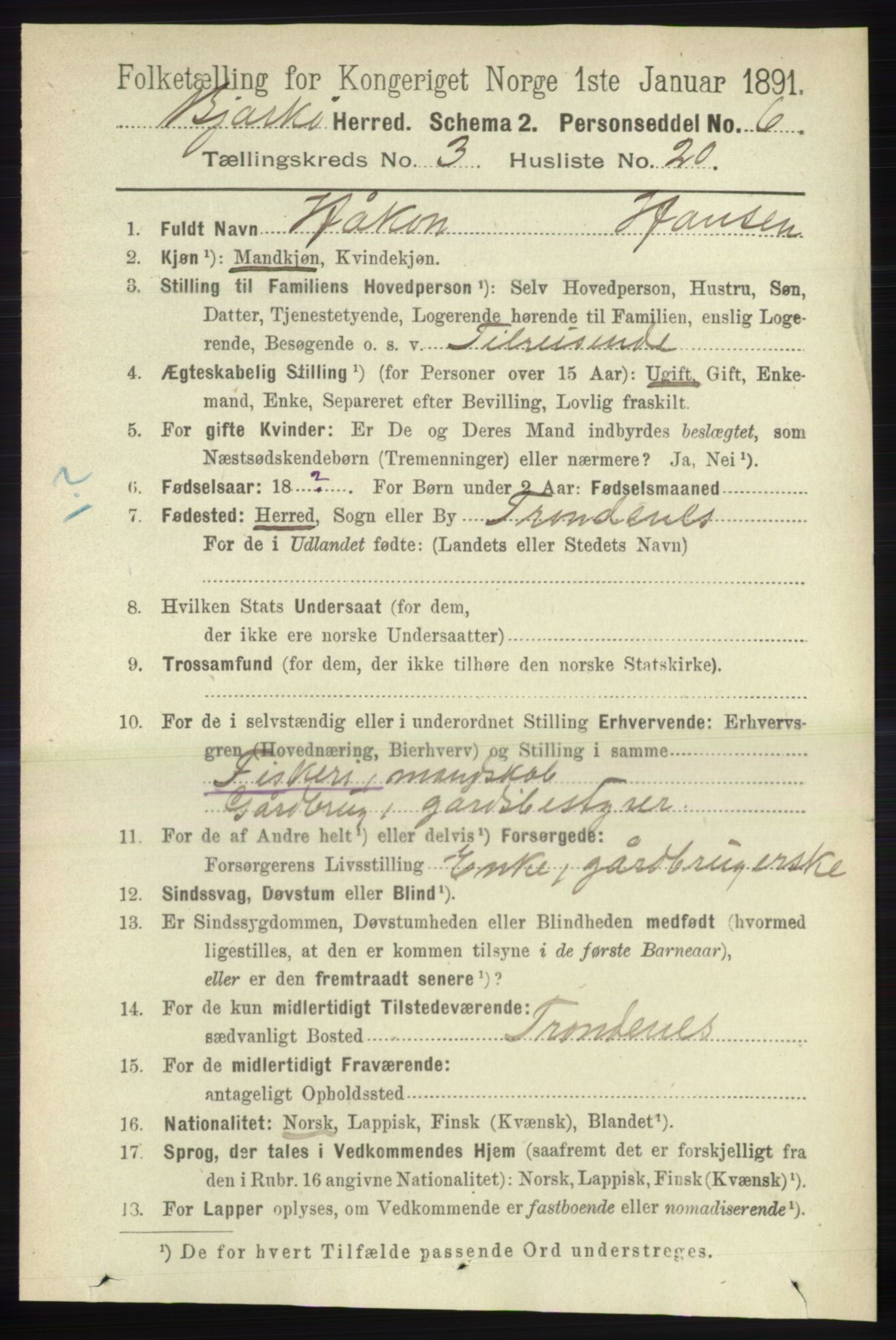 RA, 1891 census for 1915 Bjarkøy, 1891, p. 1671