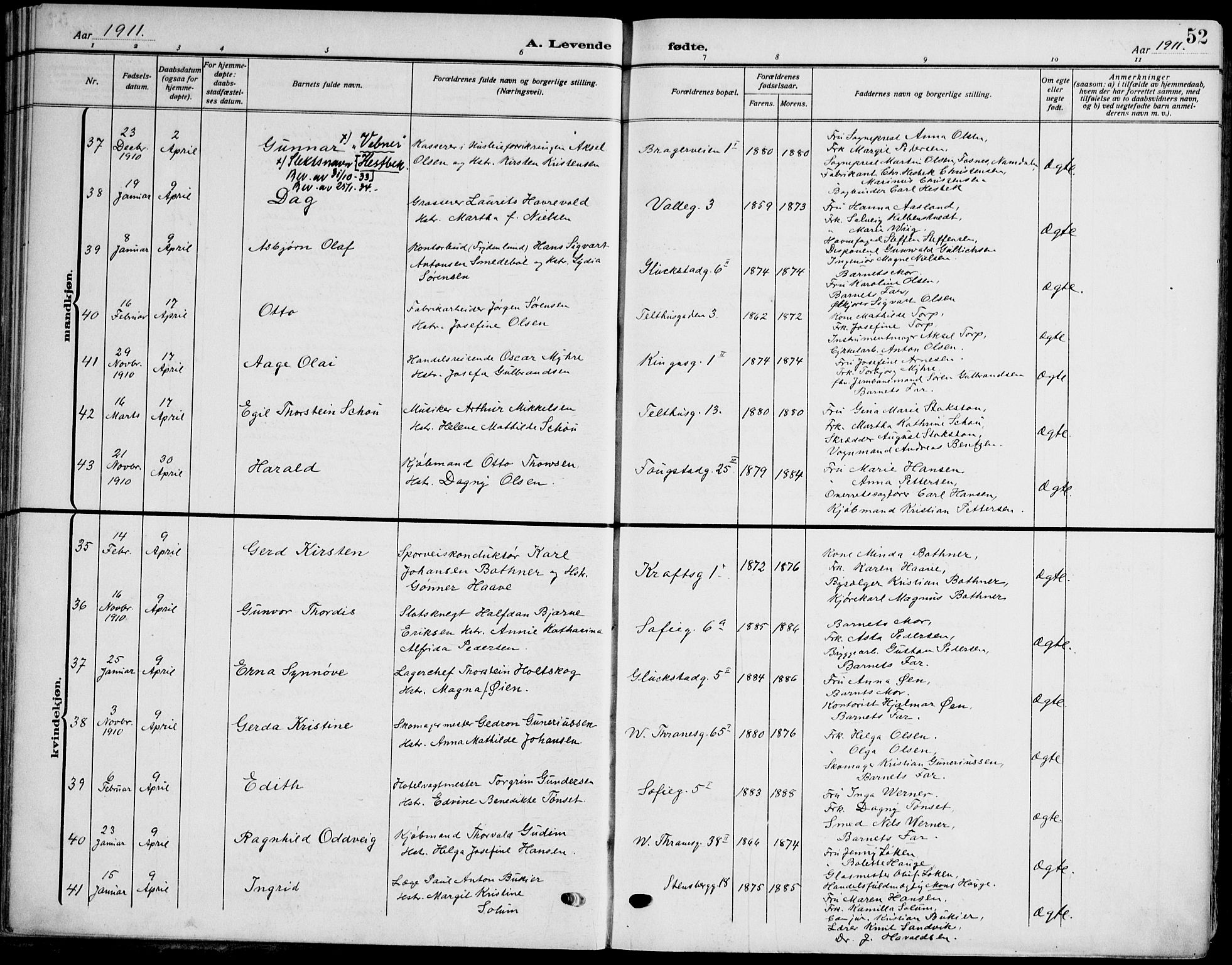 Gamle Aker prestekontor Kirkebøker, AV/SAO-A-10617a/F/L0014: Parish register (official) no. 14, 1909-1924, p. 52