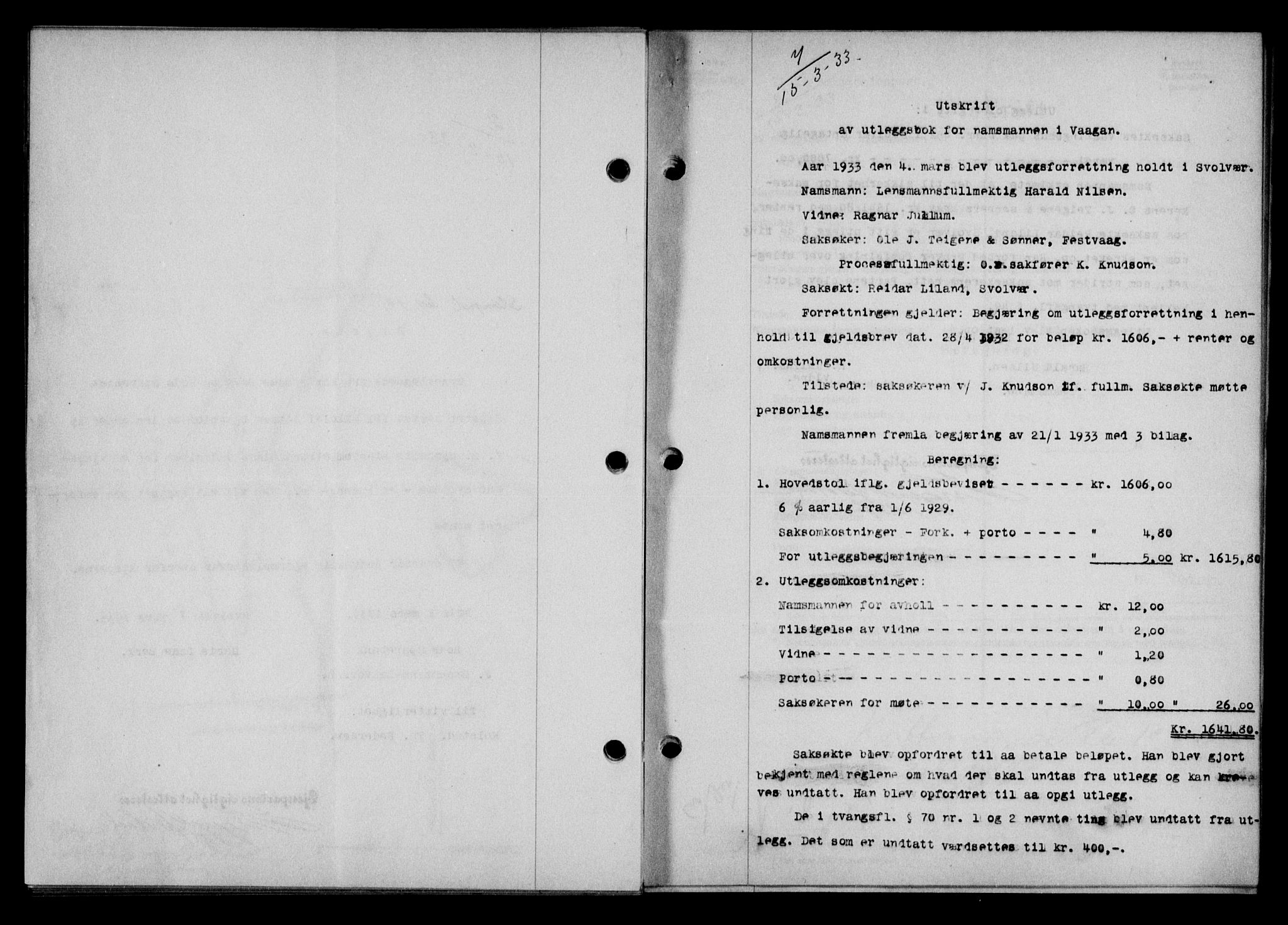 Lofoten sorenskriveri, SAT/A-0017/1/2/2C/L0027b: Mortgage book no. 27b, 1933-1933, Deed date: 15.03.1933