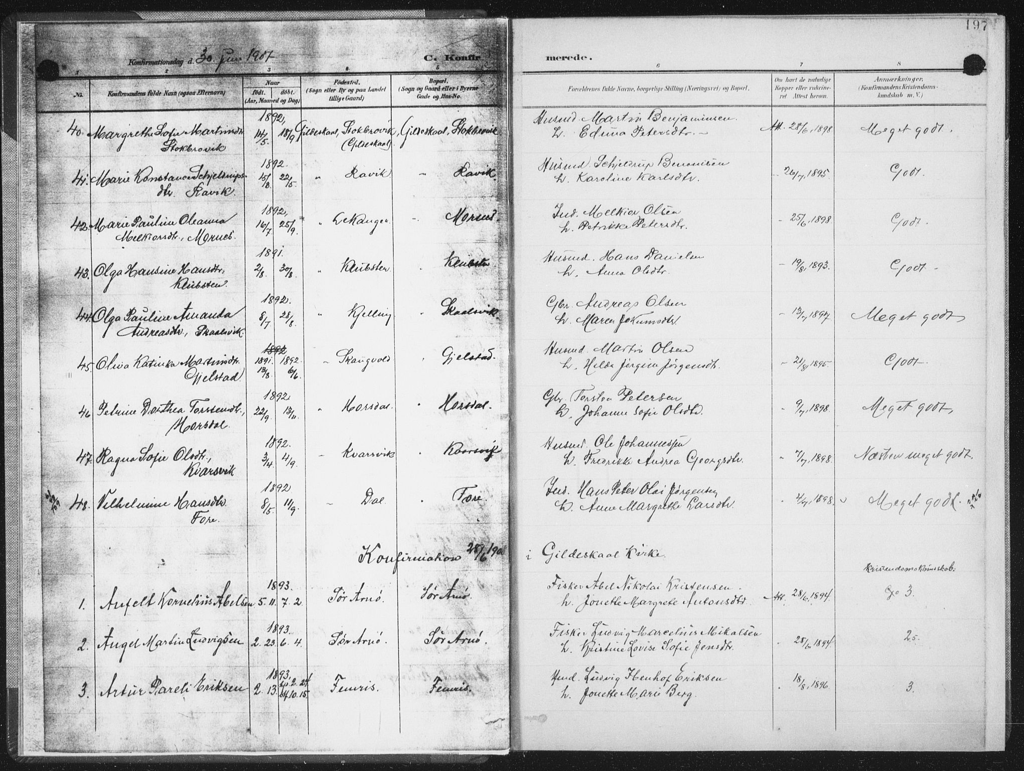 Ministerialprotokoller, klokkerbøker og fødselsregistre - Nordland, AV/SAT-A-1459/805/L0103: Parish register (official) no. 805A08II, 1900-1909, p. 197