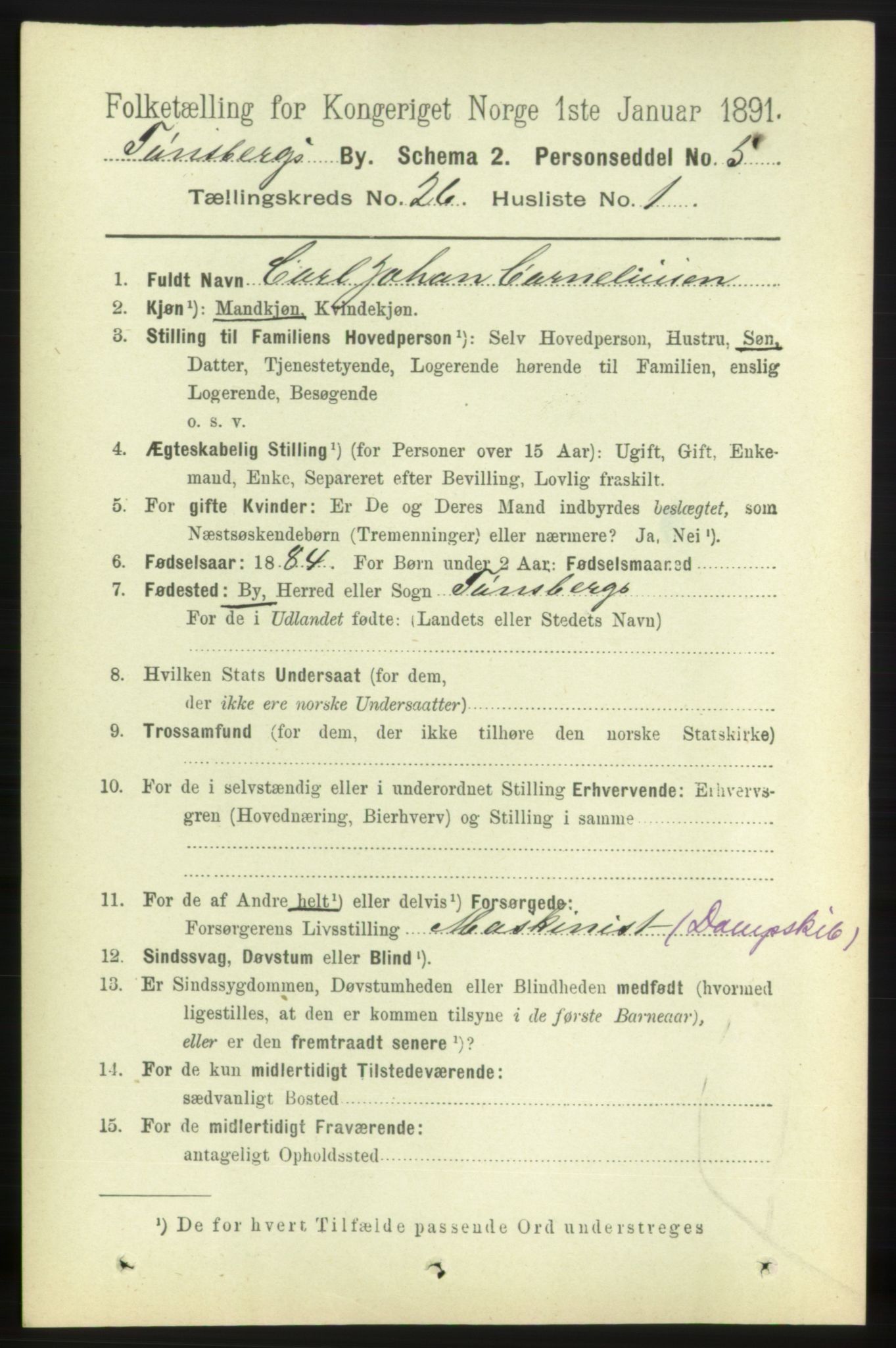 RA, 1891 census for 0705 Tønsberg, 1891, p. 6650