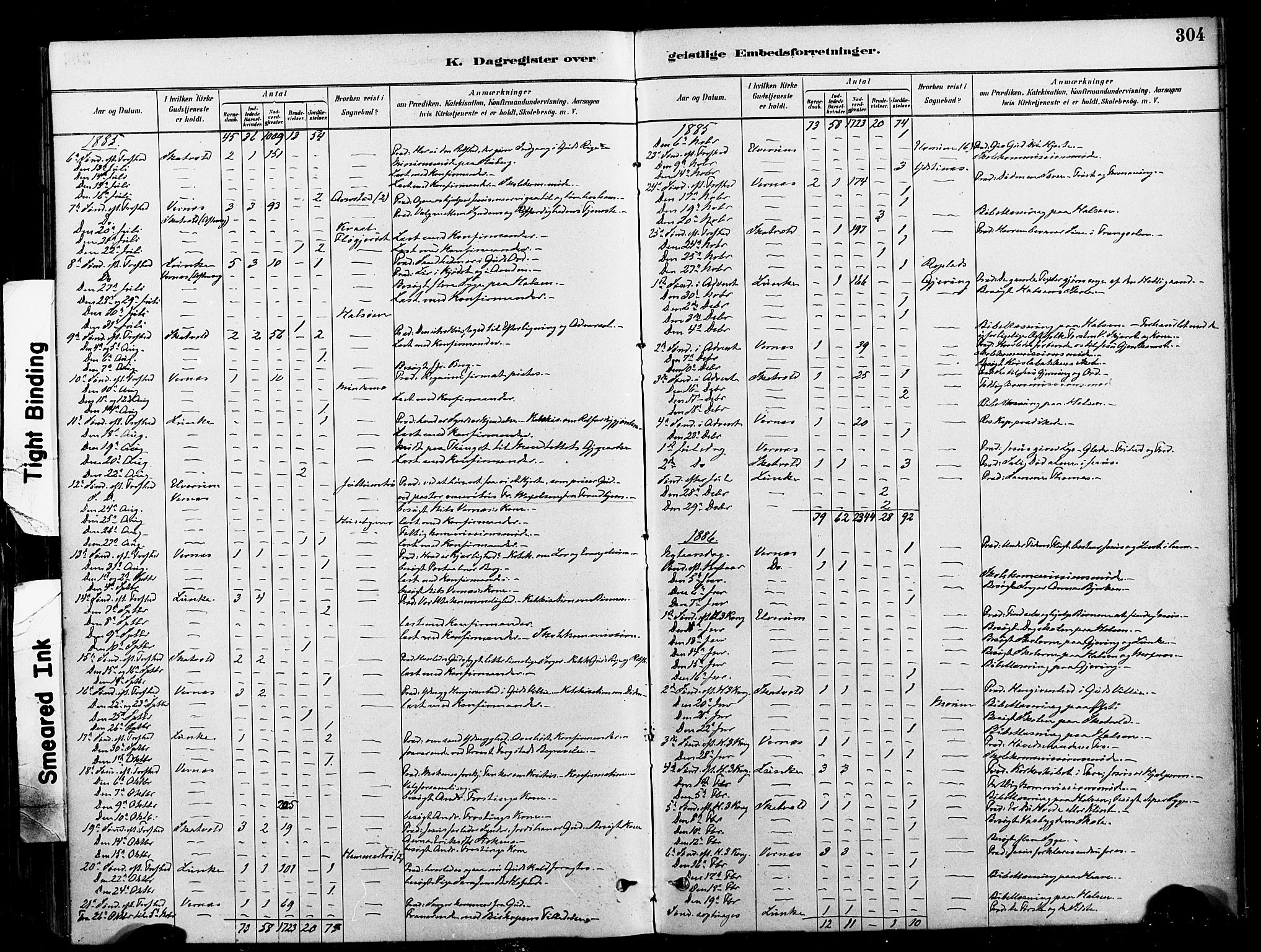Ministerialprotokoller, klokkerbøker og fødselsregistre - Nord-Trøndelag, SAT/A-1458/709/L0077: Parish register (official) no. 709A17, 1880-1895, p. 304