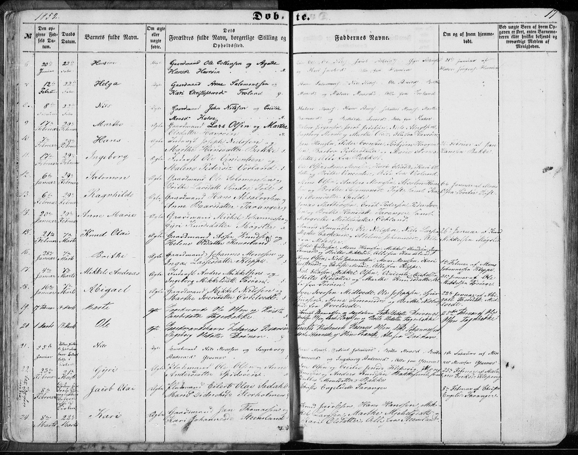 Sund sokneprestembete, AV/SAB-A-99930: Parish register (official) no. A 14, 1850-1866, p. 17