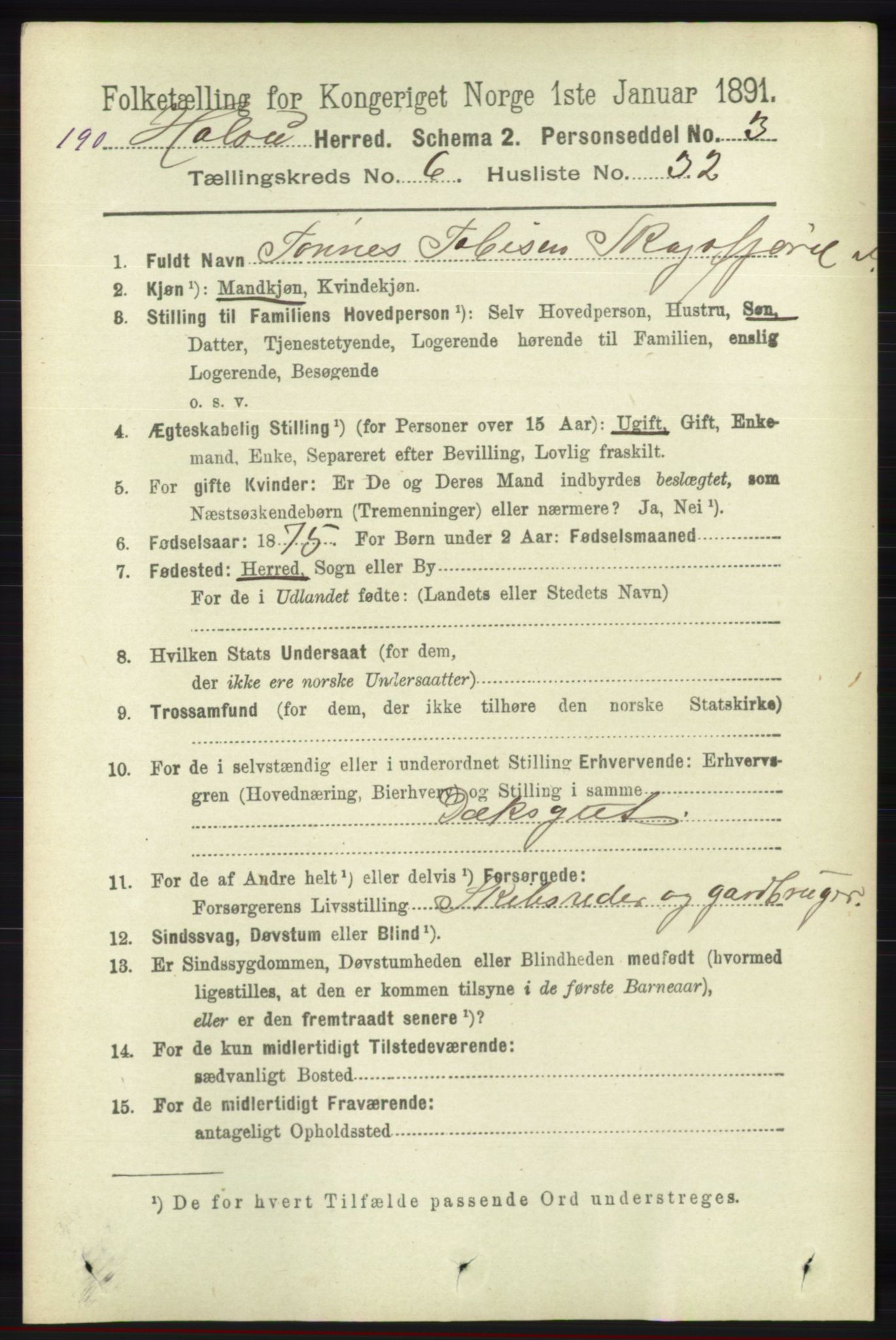 RA, 1891 census for 1019 Halse og Harkmark, 1891, p. 2544