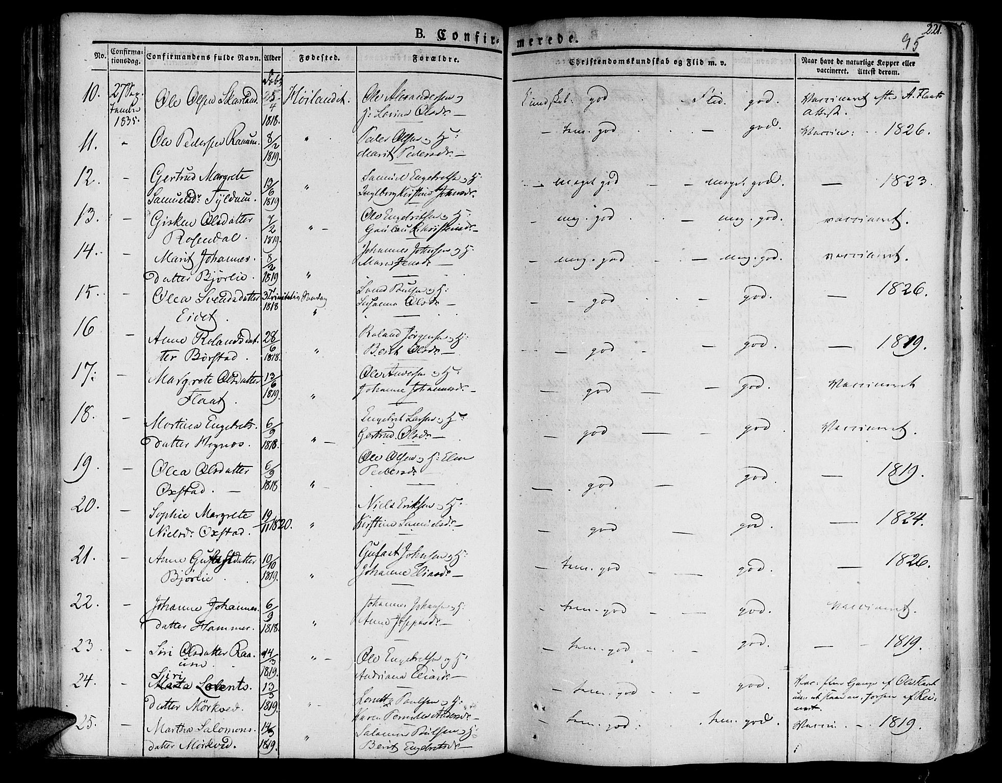 Ministerialprotokoller, klokkerbøker og fødselsregistre - Nord-Trøndelag, SAT/A-1458/758/L0510: Parish register (official) no. 758A01 /1, 1821-1841, p. 95