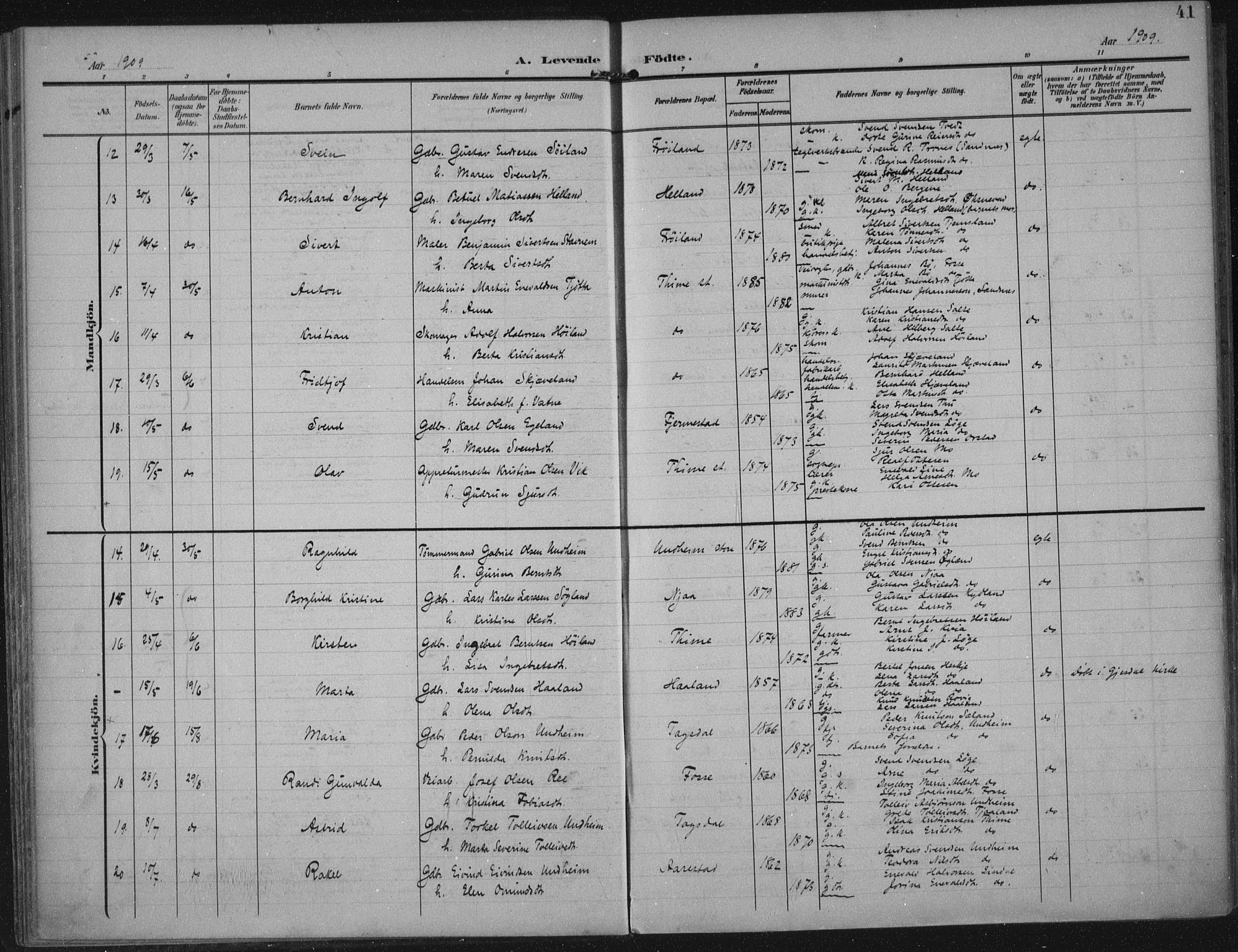 Lye sokneprestkontor, AV/SAST-A-101794/002/A/L0001: Parish register (official) no. A 12, 1904-1920, p. 41