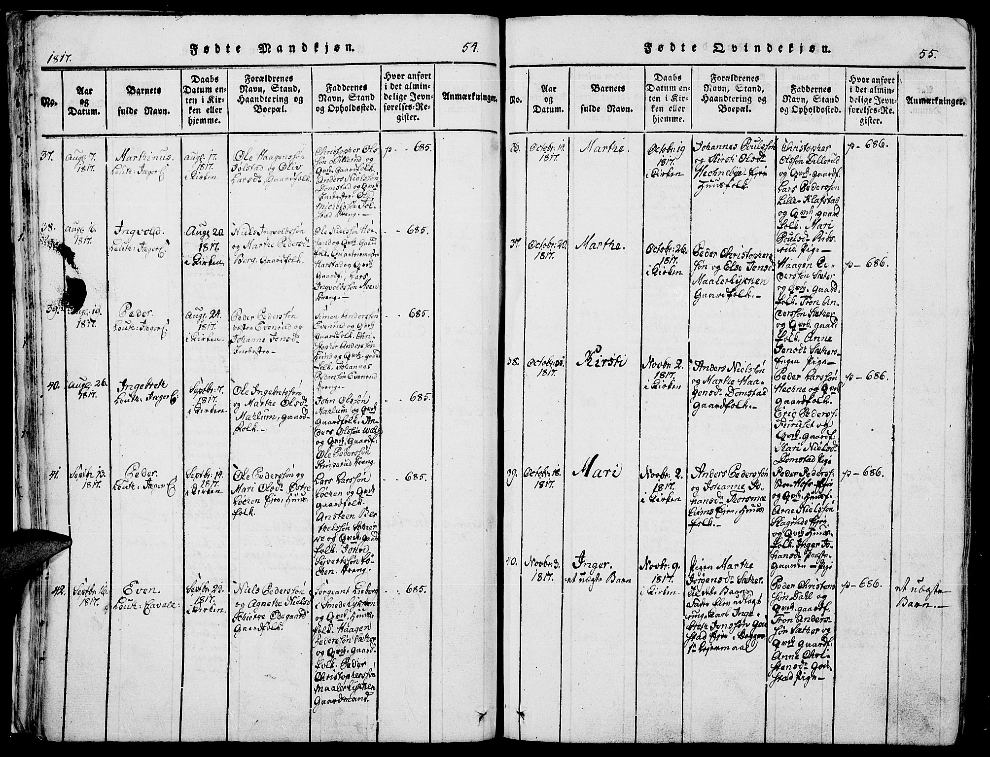 Romedal prestekontor, AV/SAH-PREST-004/K/L0002: Parish register (official) no. 2, 1814-1828, p. 54-55