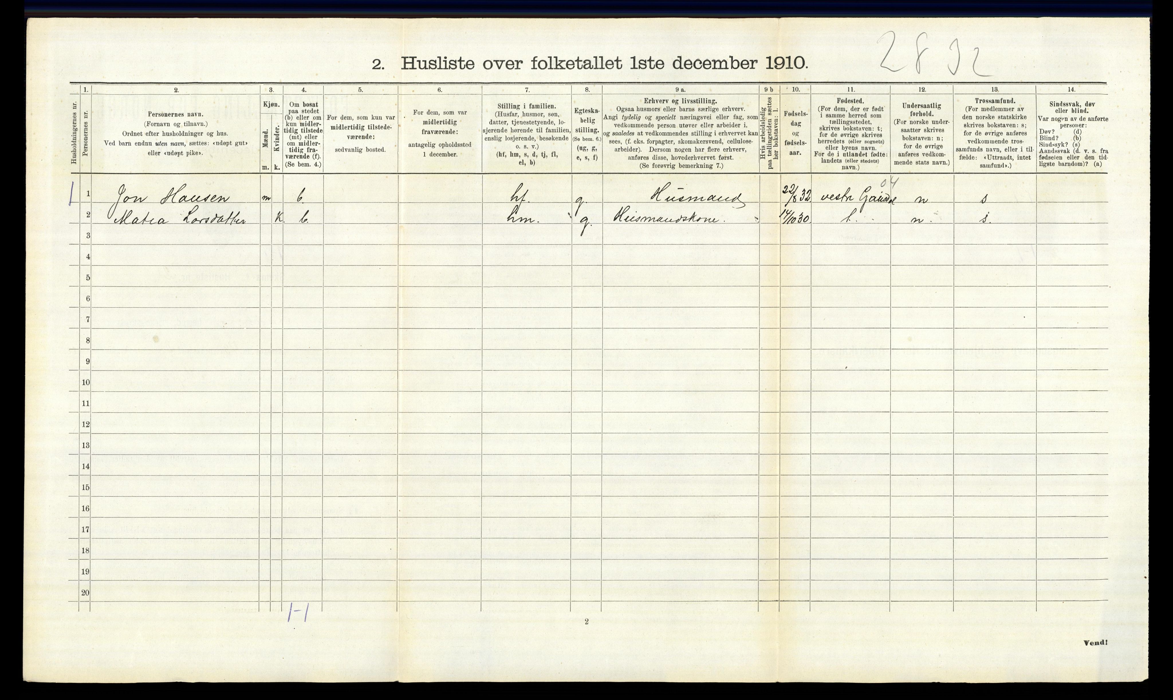 RA, 1910 census for Fåberg, 1910, p. 1057