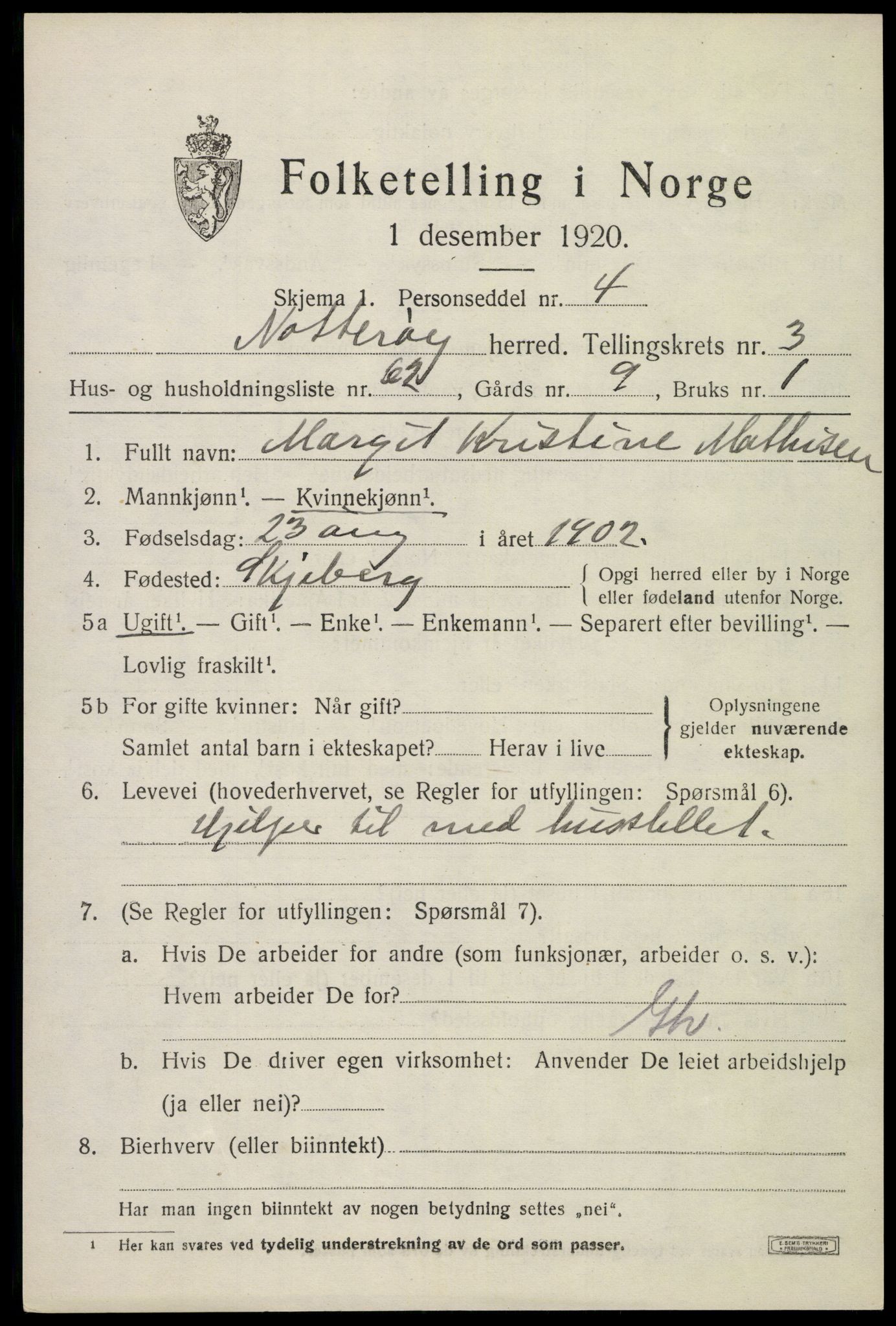 SAKO, 1920 census for Nøtterøy, 1920, p. 6205