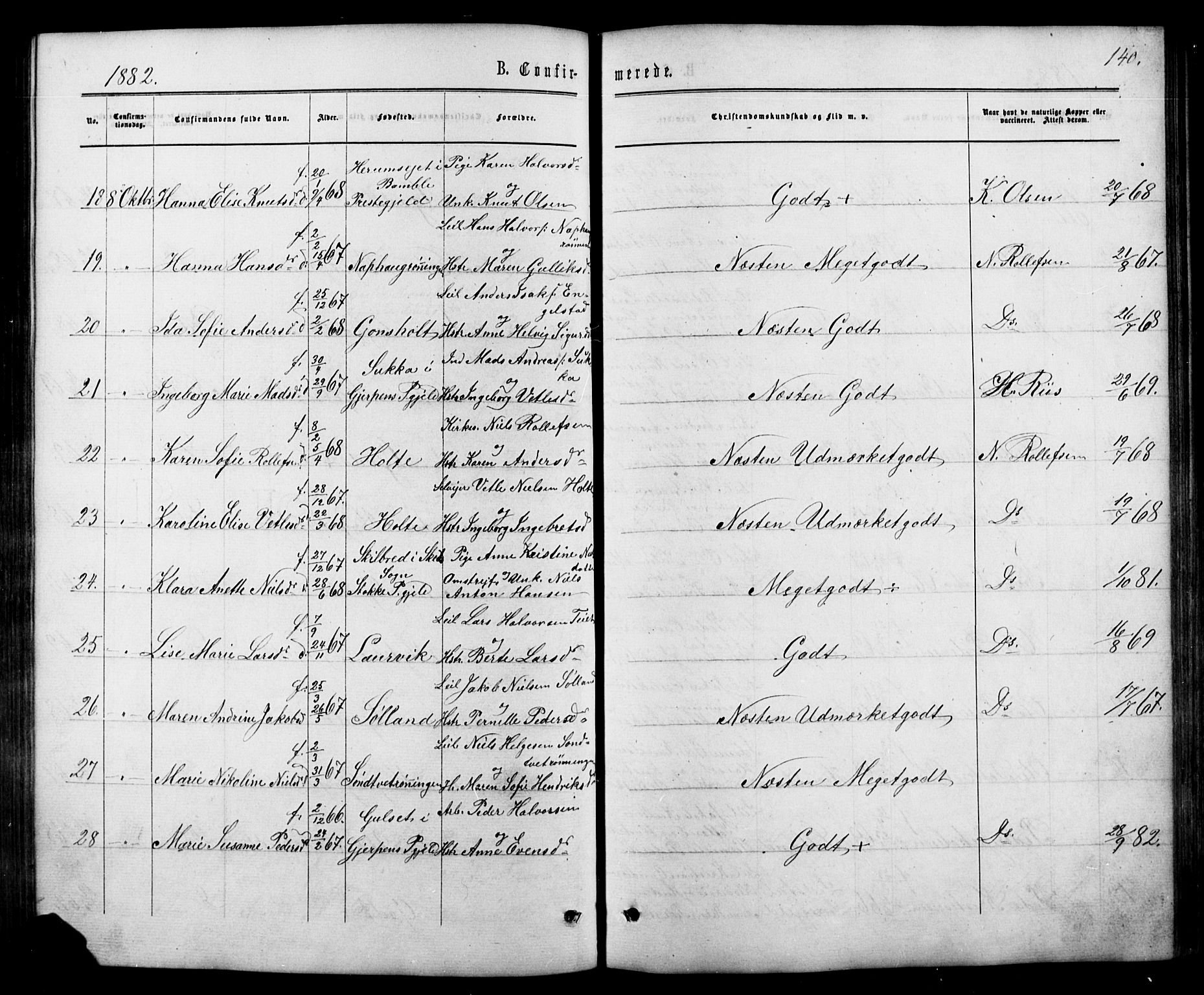 Siljan kirkebøker, SAKO/A-300/G/Ga/L0002: Parish register (copy) no. 2, 1864-1908, p. 140