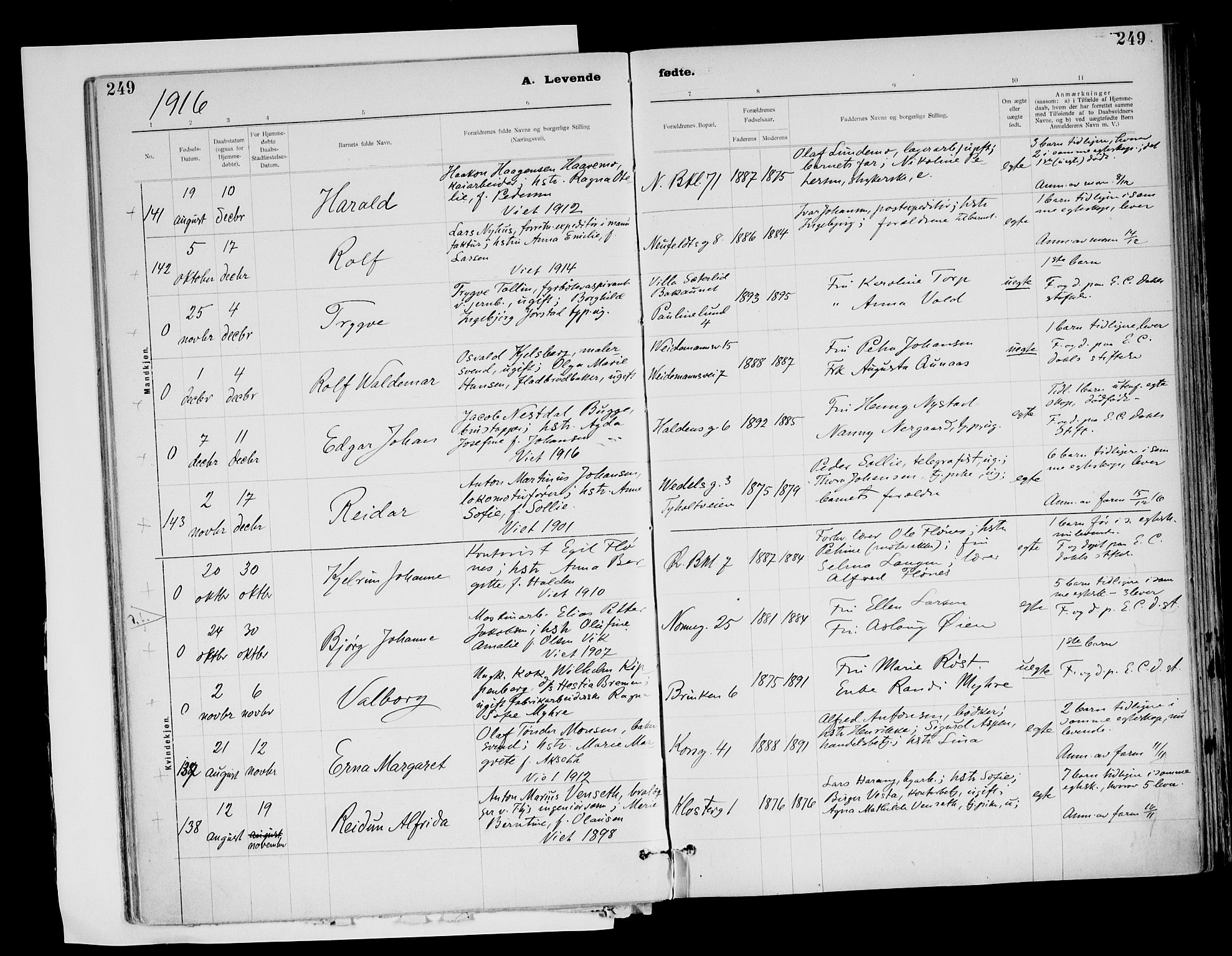 Ministerialprotokoller, klokkerbøker og fødselsregistre - Sør-Trøndelag, AV/SAT-A-1456/604/L0203: Parish register (official) no. 604A23, 1908-1916, p. 249