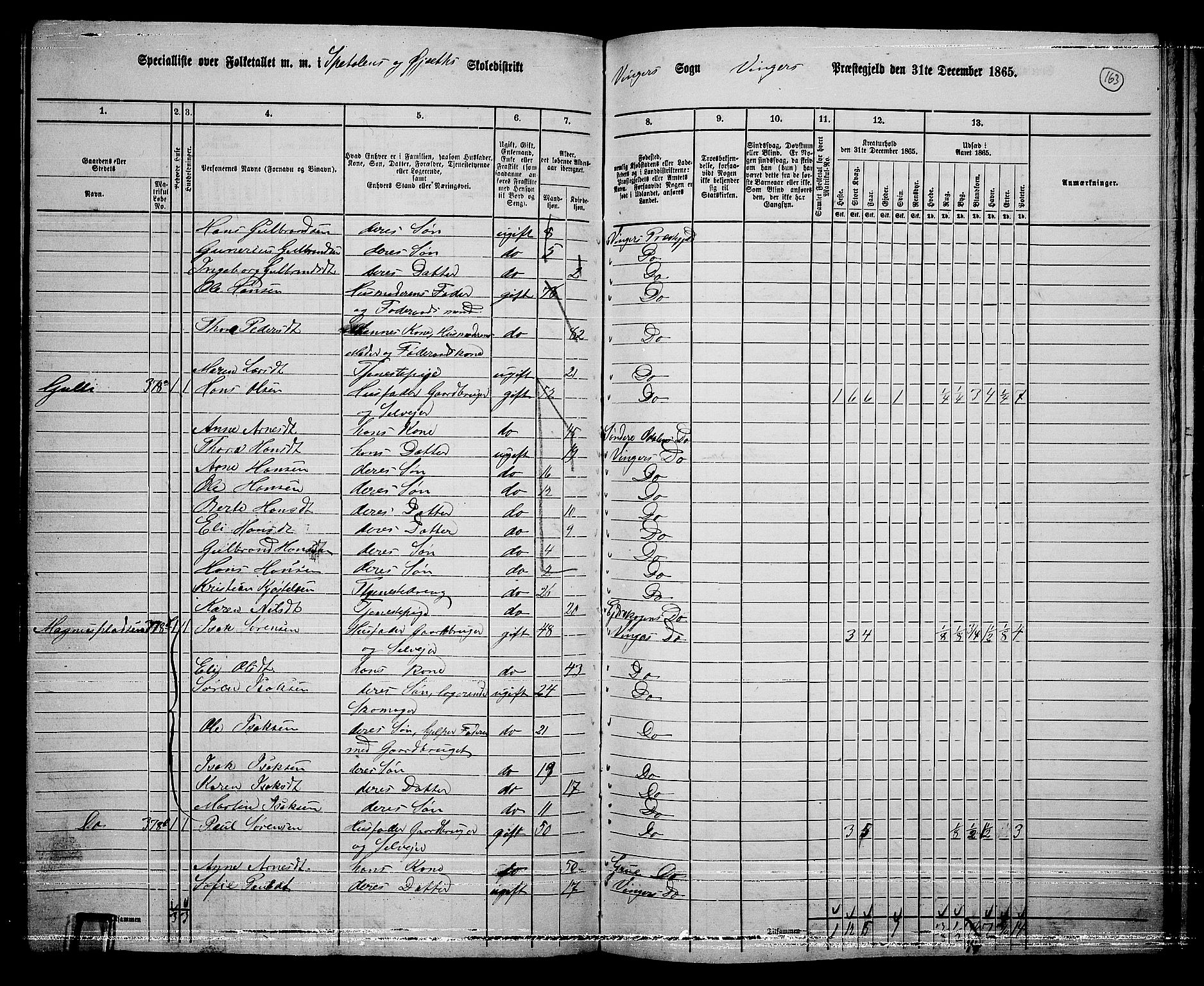 RA, 1865 census for Vinger/Vinger og Austmarka, 1865, p. 148