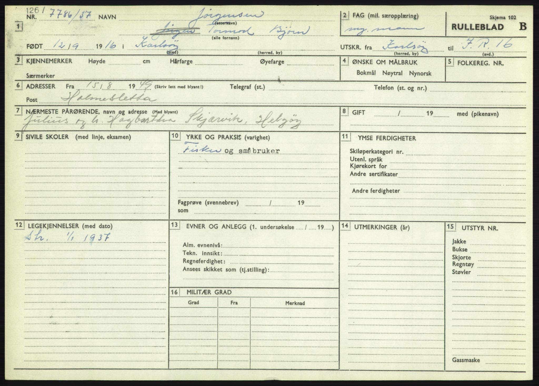 Forsvaret, Troms infanteriregiment nr. 16, AV/RA-RAFA-3146/P/Pa/L0021: Rulleblad for regimentets menige mannskaper, årsklasse 1937, 1937, p. 579