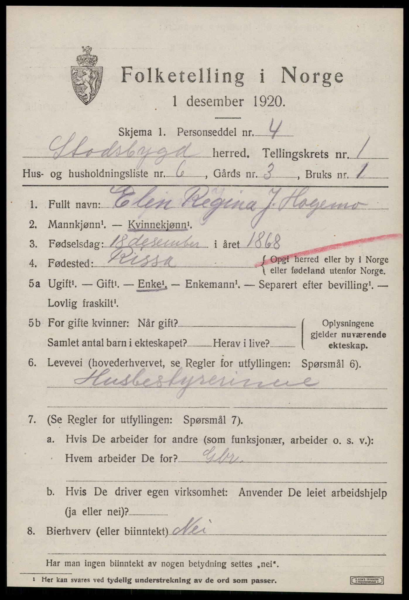 SAT, 1920 census for Stadsbygd, 1920, p. 760