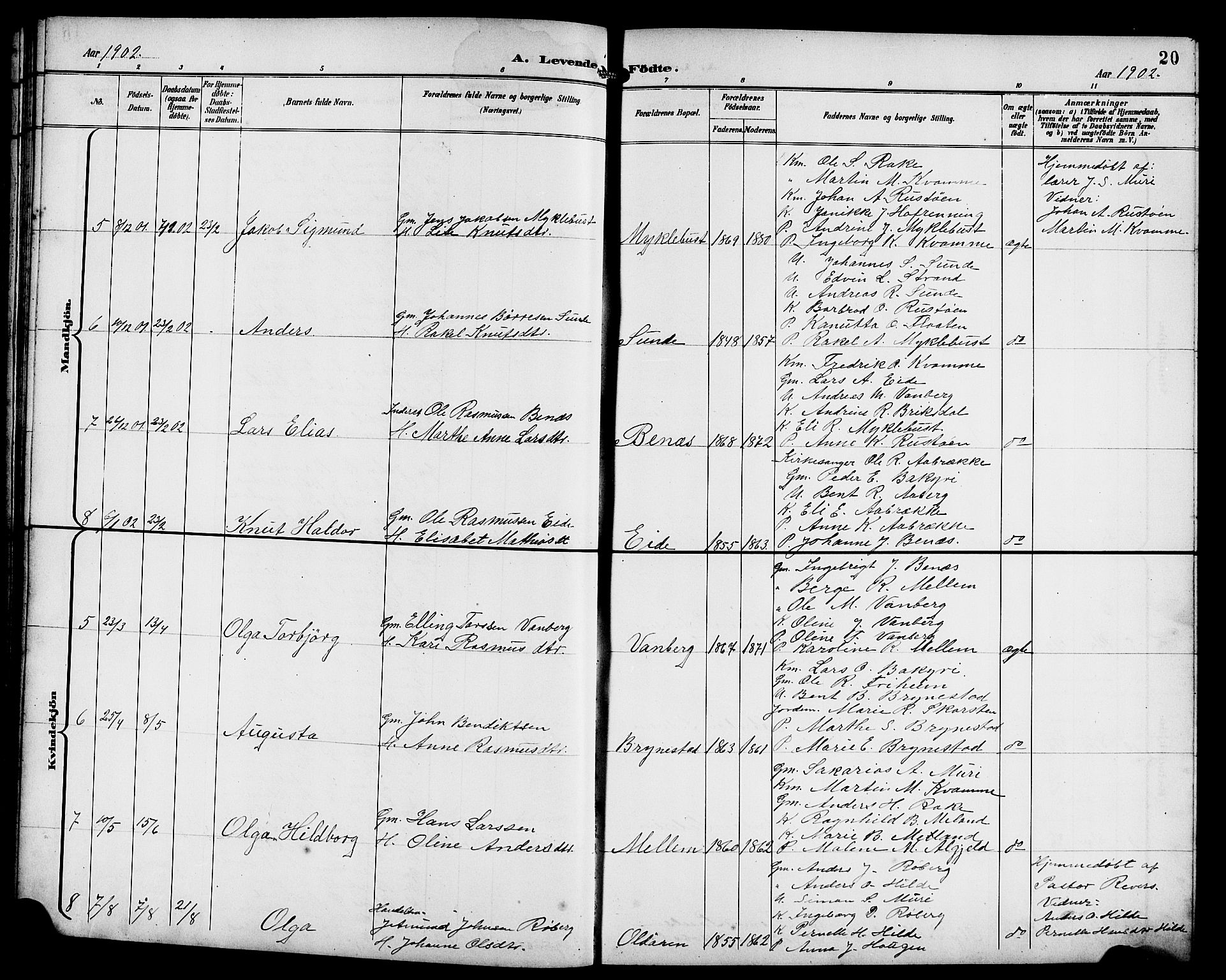 Innvik sokneprestembete, AV/SAB-A-80501: Parish register (copy) no. B 4, 1898-1916, p. 20