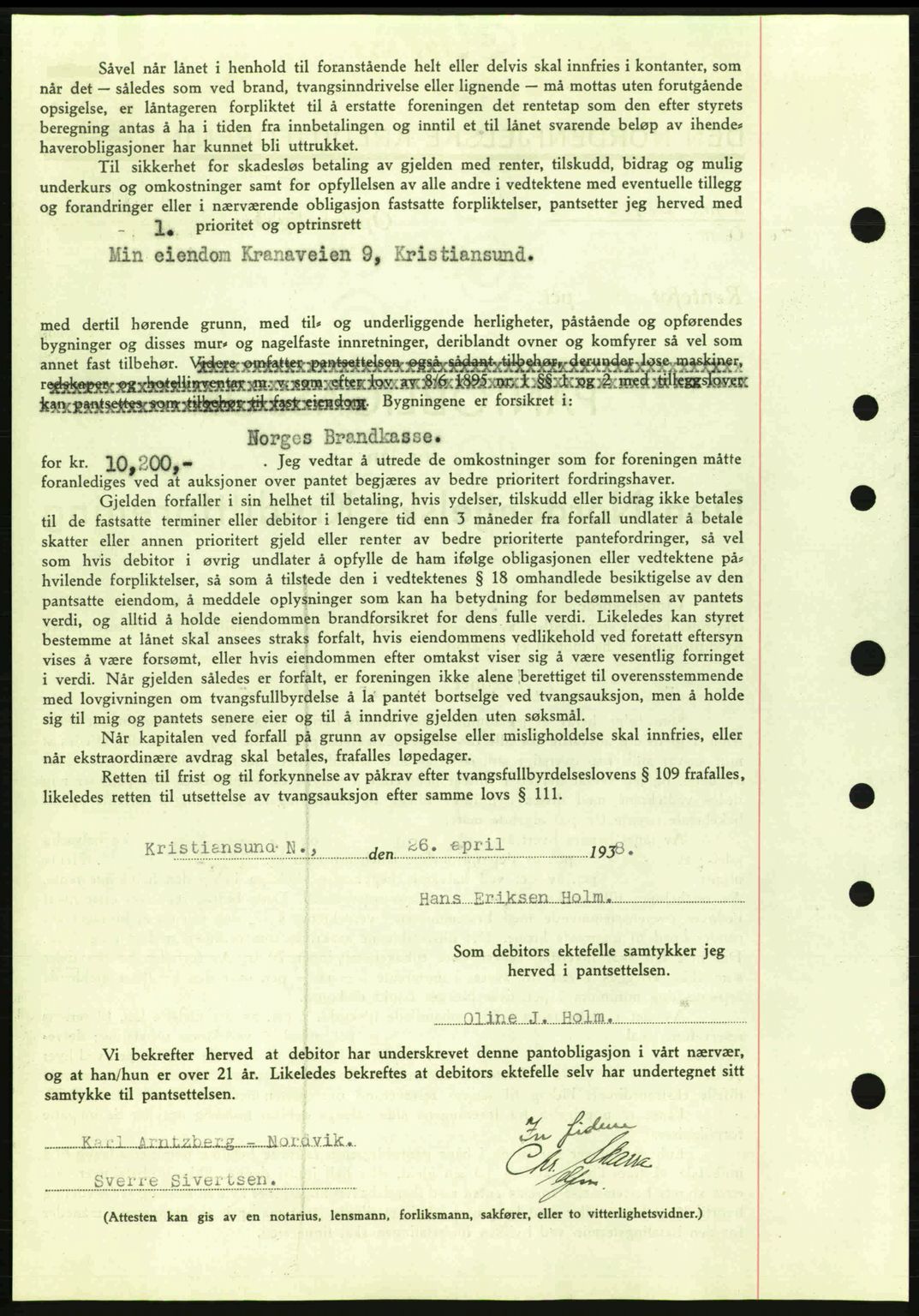 Kristiansund byfogd, SAT/A-4587/A/27: Mortgage book no. 31, 1938-1939, Diary no: : 267/1938