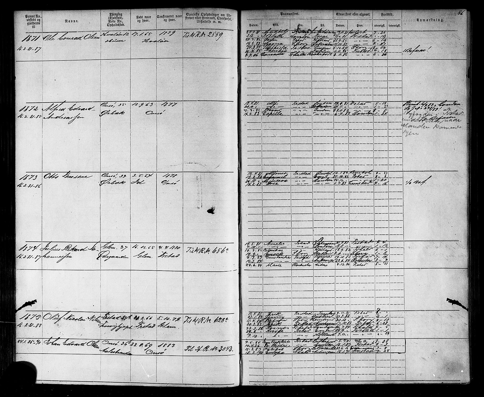 Fredrikstad mønstringskontor, AV/SAO-A-10569b/F/Fc/Fca/L0004: Annotasjonsrulle, 1885-1893, p. 88