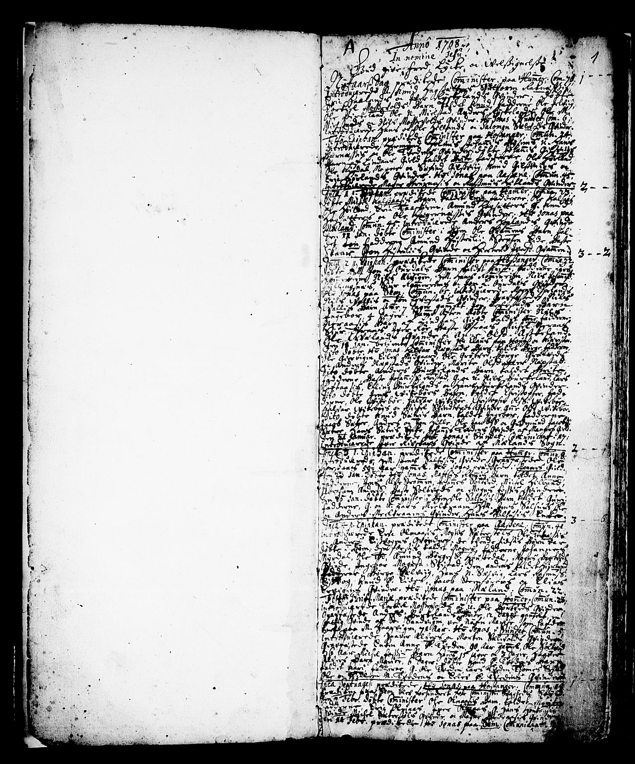 Hamre sokneprestembete, AV/SAB-A-75501/H/Ha/Haa/Haaa/L0003: Parish register (official) no. A 3, 1708-1726, p. 1