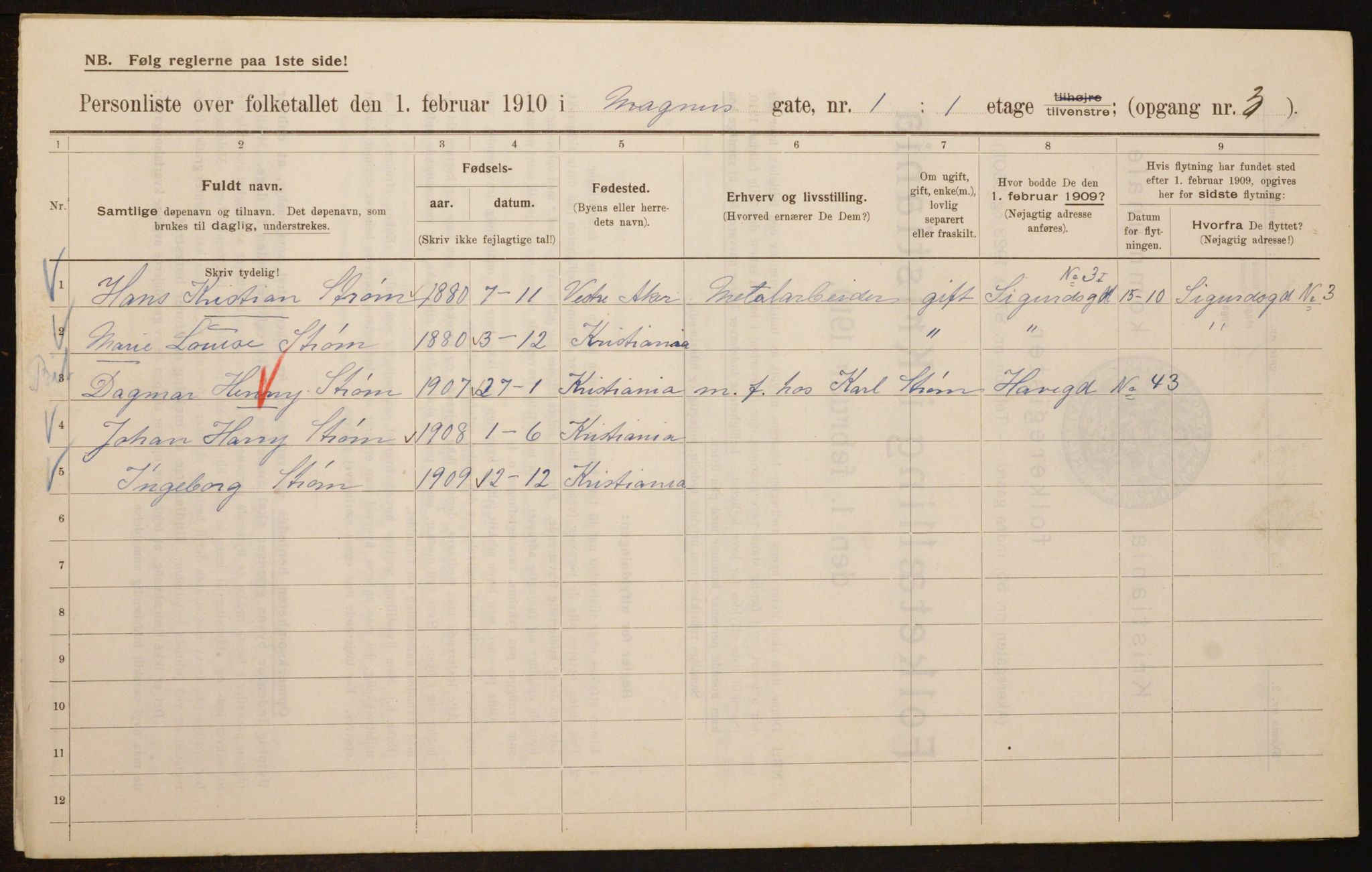 OBA, Municipal Census 1910 for Kristiania, 1910, p. 57236