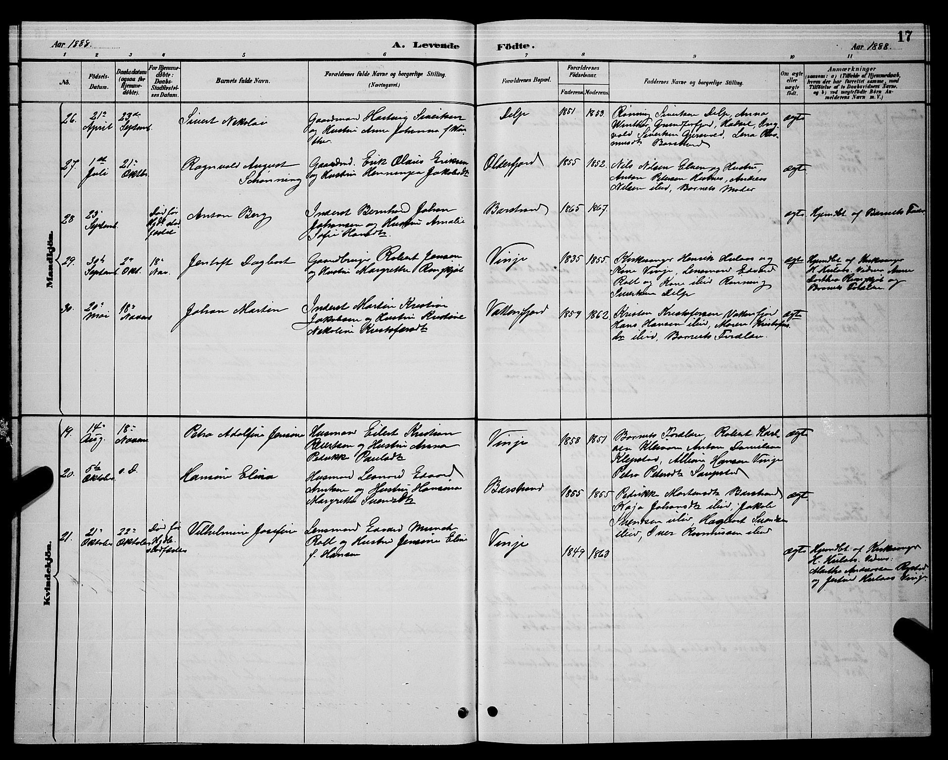 Ministerialprotokoller, klokkerbøker og fødselsregistre - Nordland, AV/SAT-A-1459/876/L1104: Parish register (copy) no. 876C03, 1886-1896, p. 17