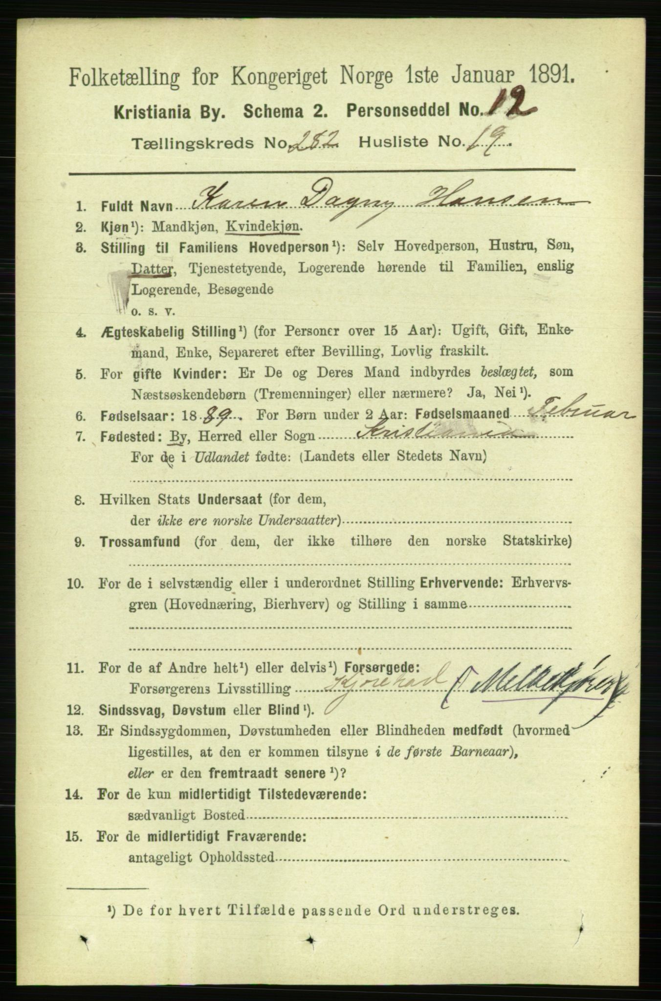 RA, 1891 census for 0301 Kristiania, 1891, p. 172298